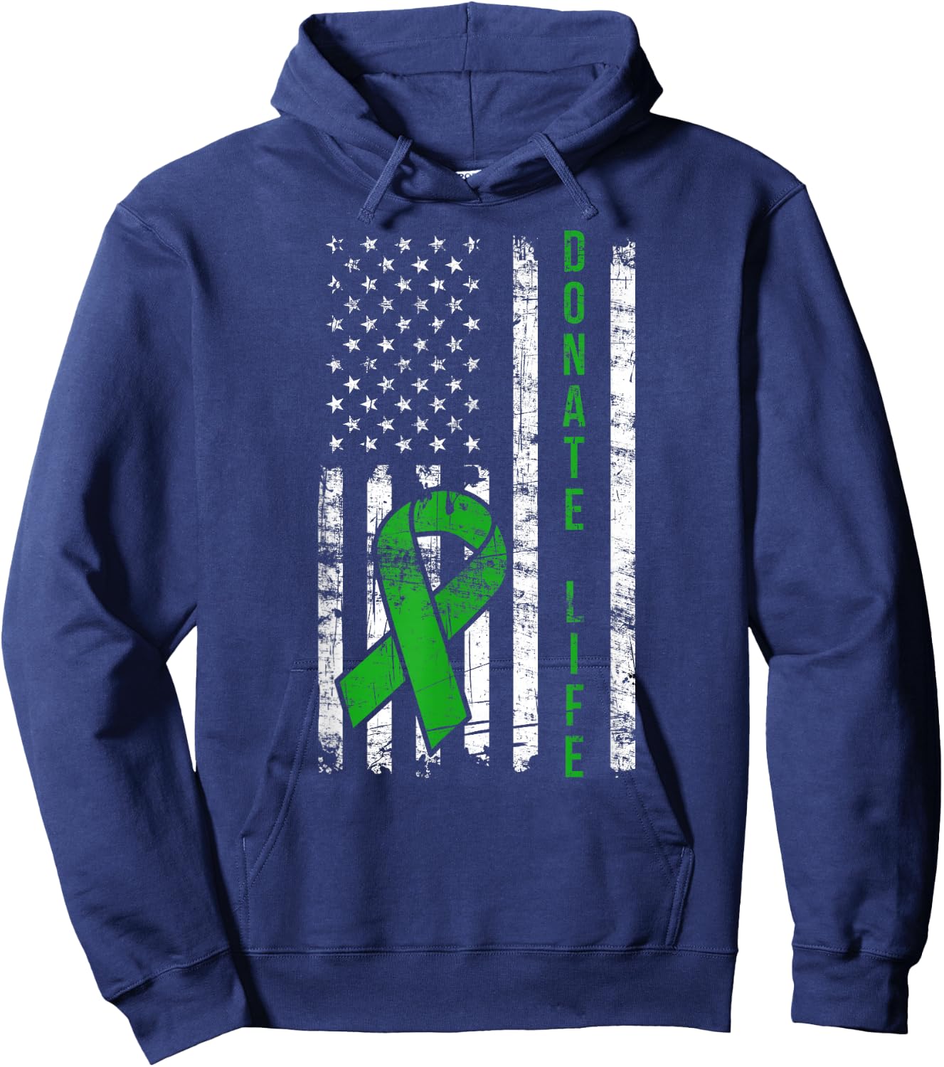 Distressed Donate Life USA Flag Organ Kidney Donor Ribbon Hoodie - Hoodie | Navy