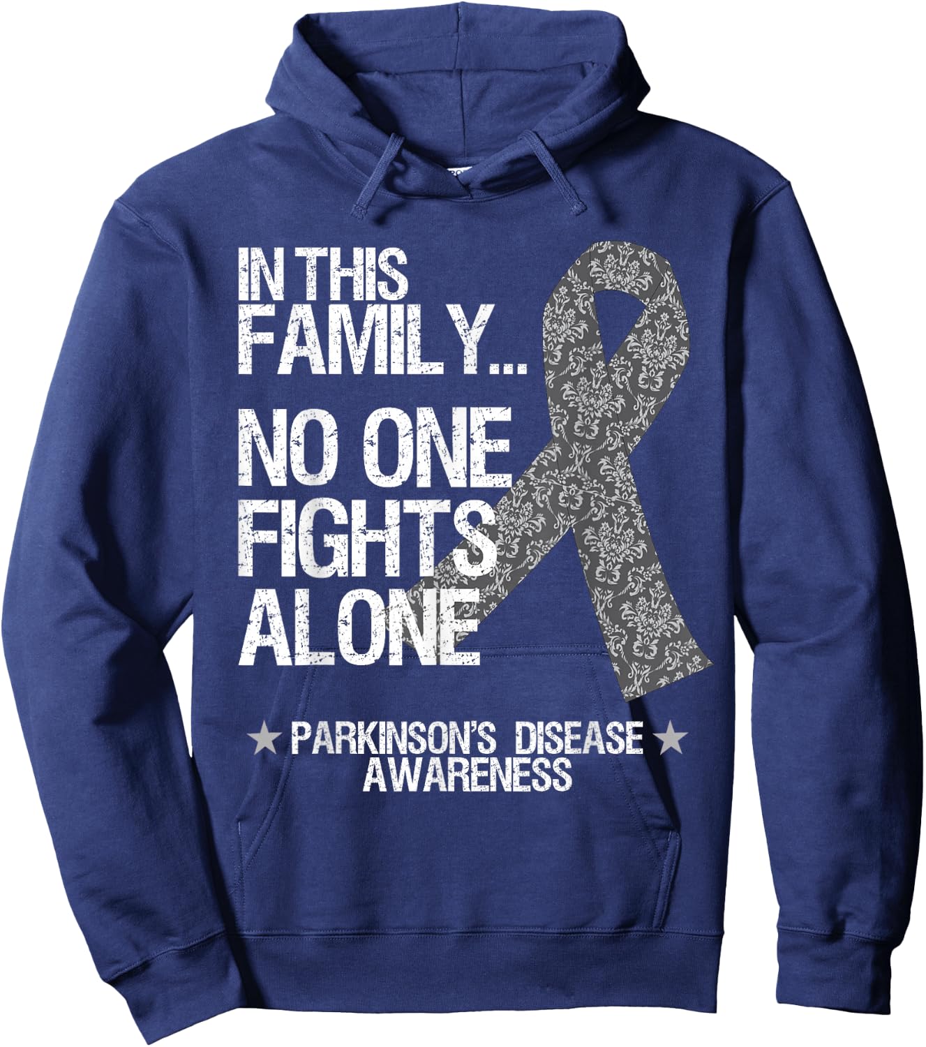Parkinsons Awareness Shirt No One Fights Alone Silver Ribbon Hoodie - Hoodie | Navy