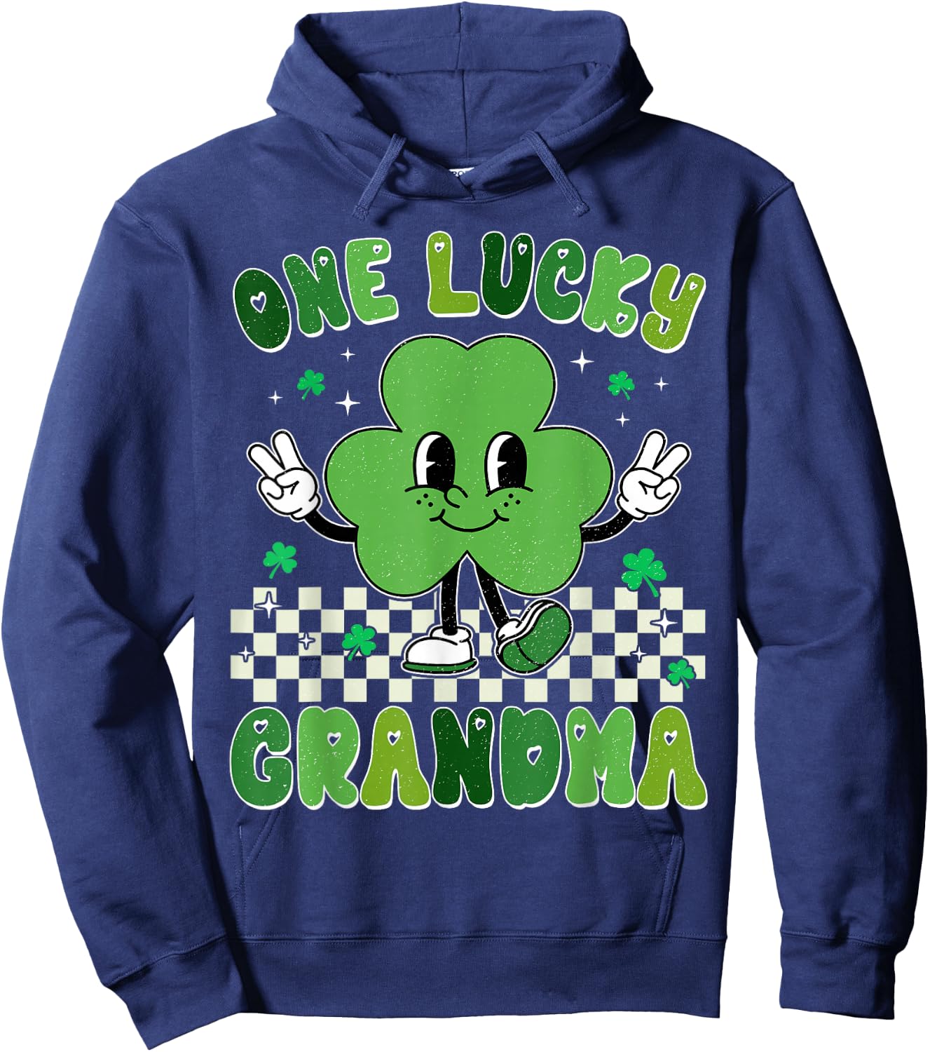 Retro Groovy One Lucky Grandma St Patrick's Day Women Mama Hoodie - Hoodie | Navy