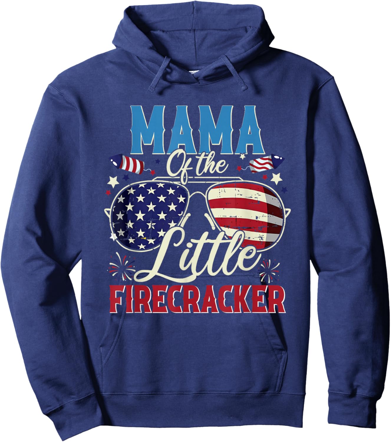Mama of The Little Firecracker Fourth of July Birthday Hoodie - Hoodie | Navy