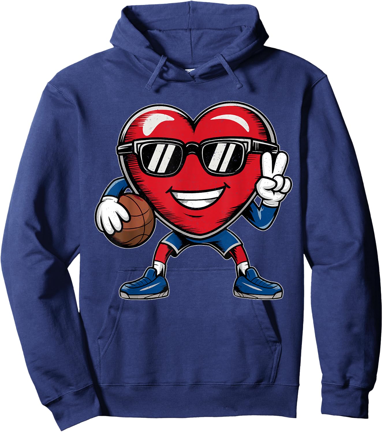 Heart Playing Basketball Valentines Day Basketball Boy Girl Hoodie - Hoodie | Navy