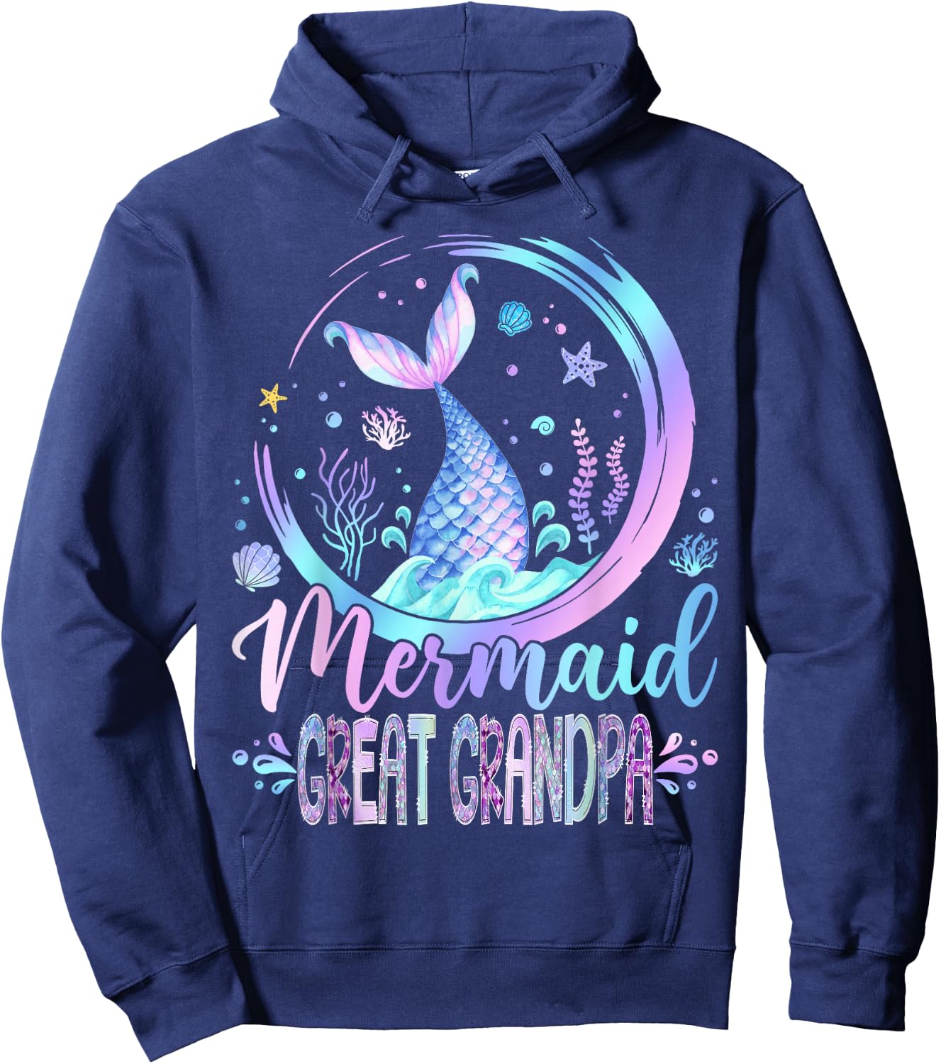 Mermaid Great Grandpa Family Matching Girl Birthday Party Hoodie - Hoodie | Navy