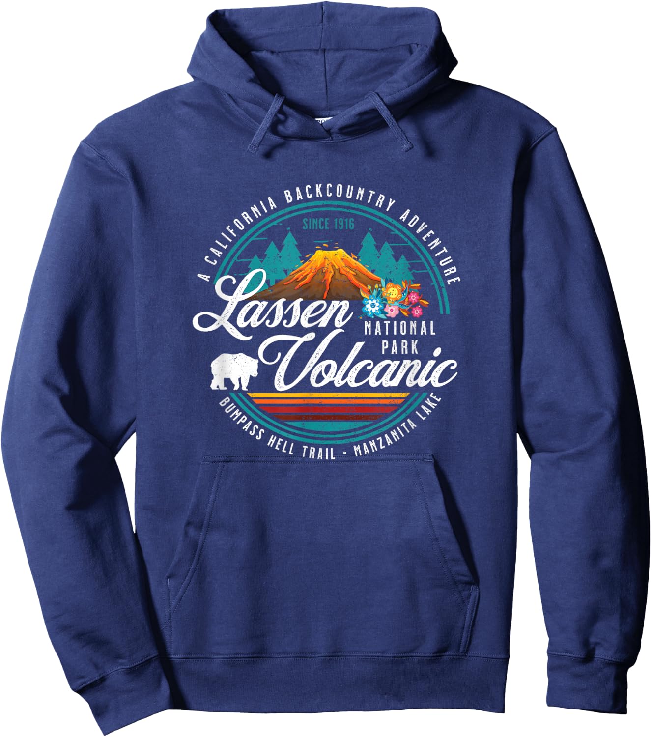 Retro Lassen Volcanic National Park Vintage Hiking Camping Hoodie - Hoodie | Navy
