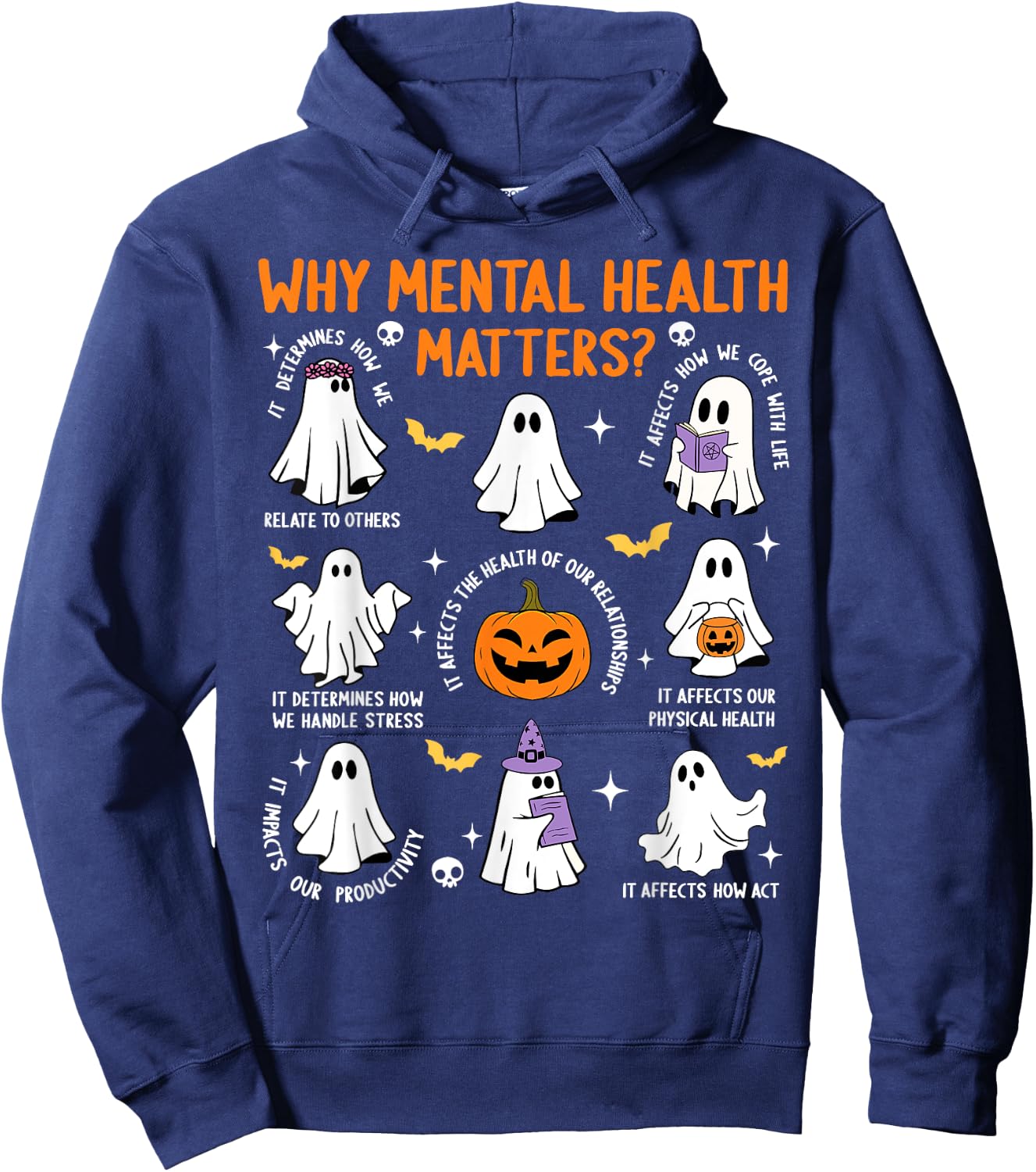 Why Mental Health Matters Halloween Ghost Boo Therapist Cute Hoodie - Hoodie | Navy