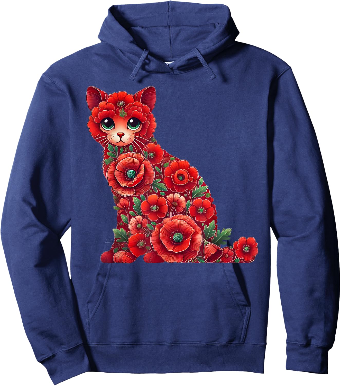 Red Poppies Cat Kitten Flower Gardening Floral Hoodie - Hoodie | Navy
