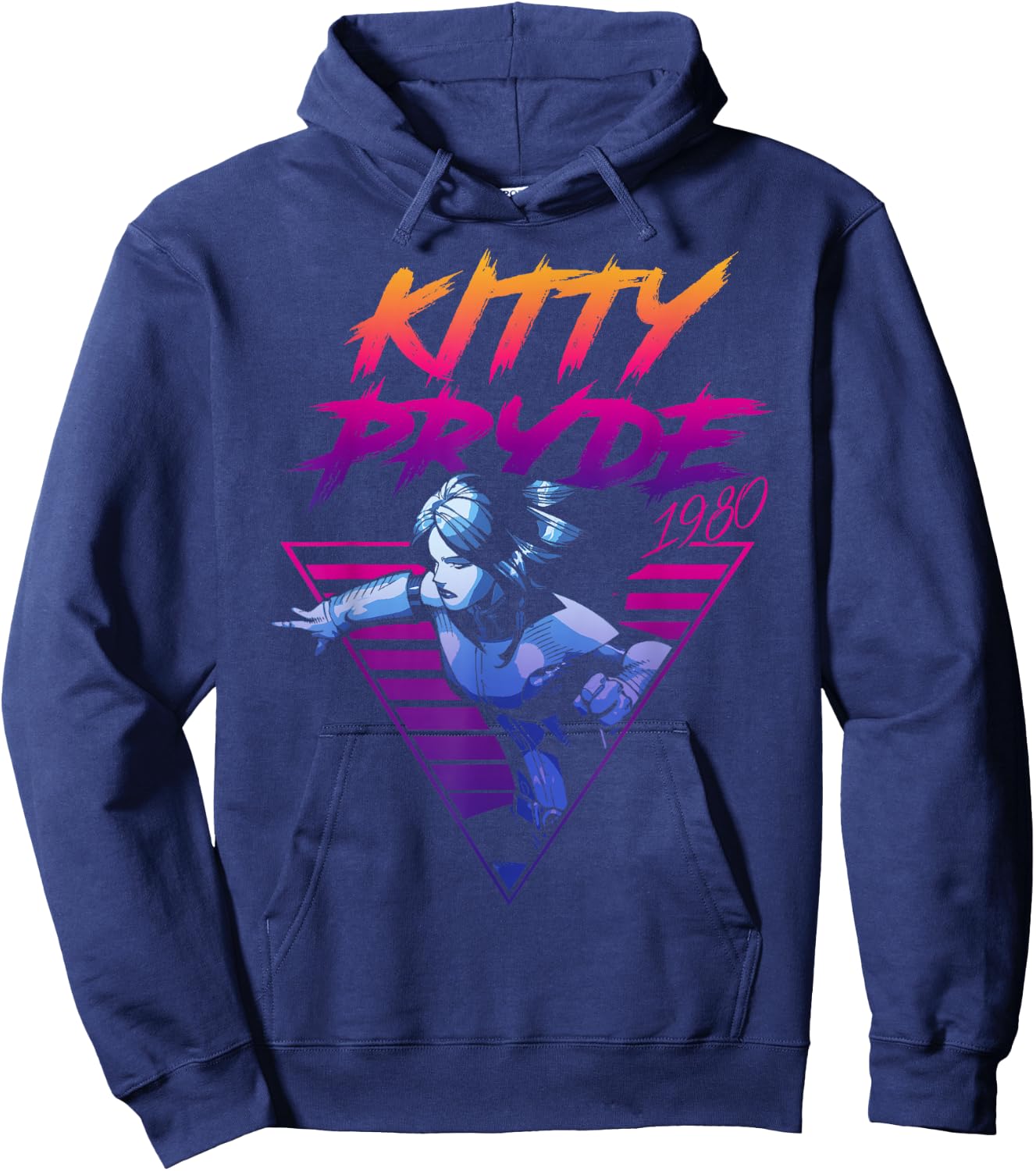 Marvel X-Men Kitty Pryde Retro Neon Triangle Graphic Hoodie - Hoodie | Navy