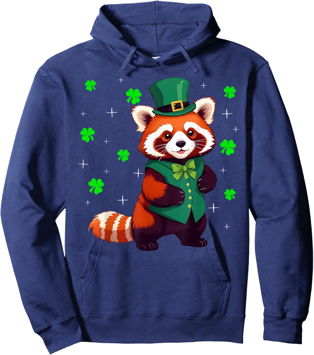 Irish Shamrock Leprechaun Hat Red Panda St Patrick's Day Hoodie - Hoodie | Navy