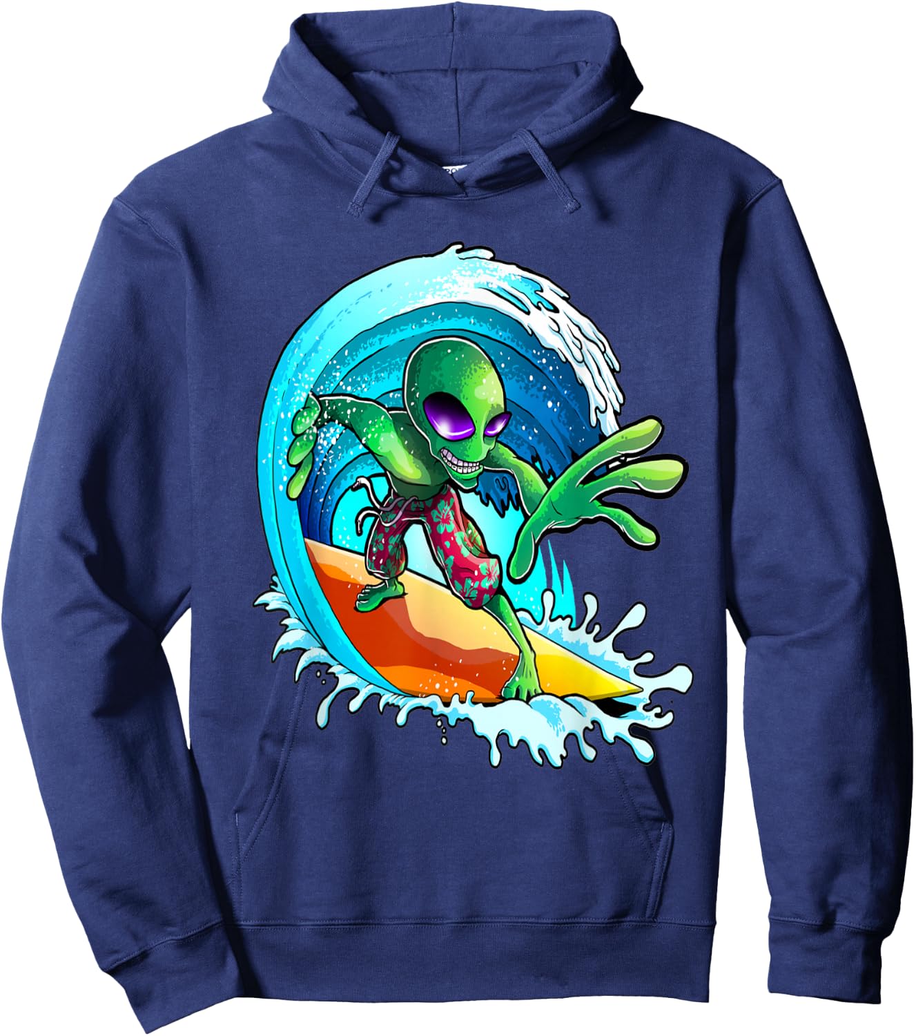 Surfer Alien Funny Summer Surfing Women's and Men's Hoodie - Hoodie | Navy