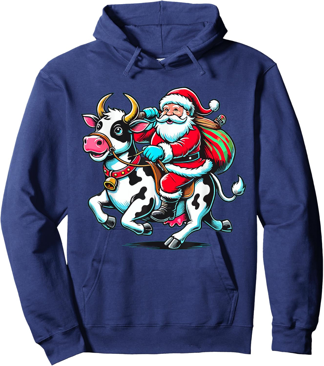 Santa Riding Cow Farmer Xmas Christmas Hoodie - Hoodie | Navy