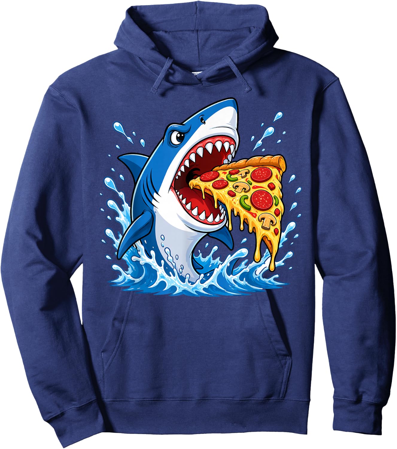 Shark Pizza Lover Foodie Fun Shark Eating Pizza Slice Hoodie - Hoodie | Navy