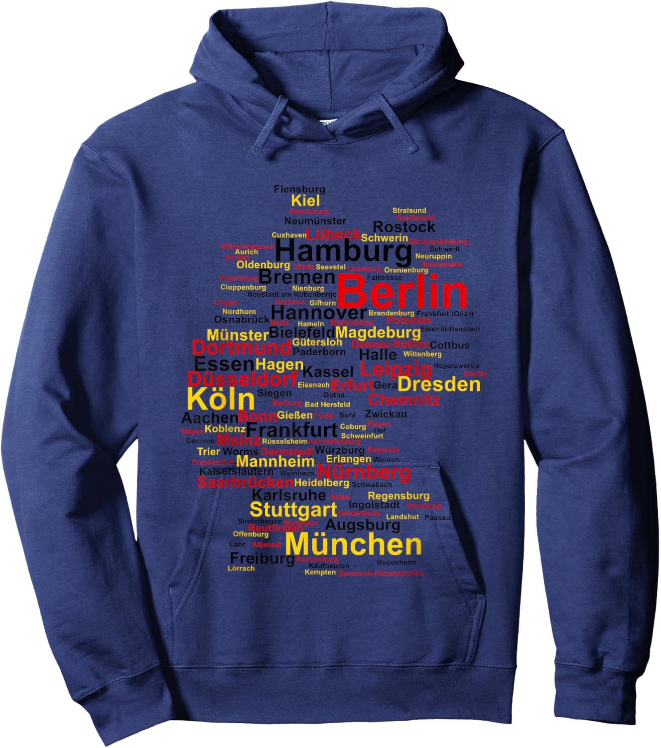 Germany Map Silhouette Towns Cities Flag Berlin Travel Small Hoodie - Hoodie | Navy