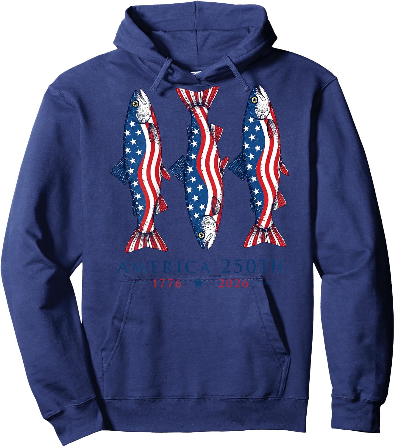 (On Back) 250 America Years 1776 2026 Fishing USA Flag Retro Hoodie - Hoodie | Navy