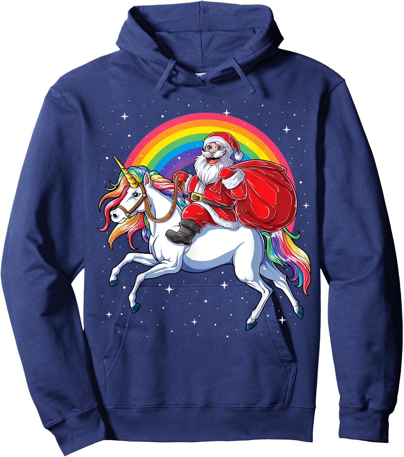 Christmas Santa Riding Unicorn Xmas Girls Women Rainbow Hoodie - Hoodie | Navy