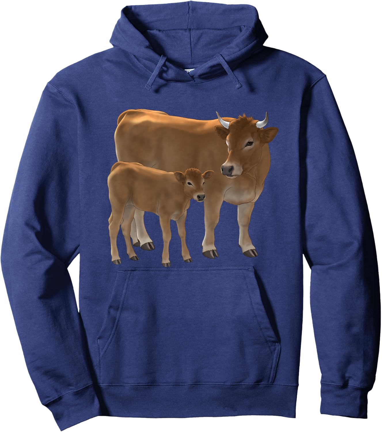 Aubrac or Jersey Brown Cow & Cute Calf Cattle Rancher Art Hoodie - Hoodie | Navy