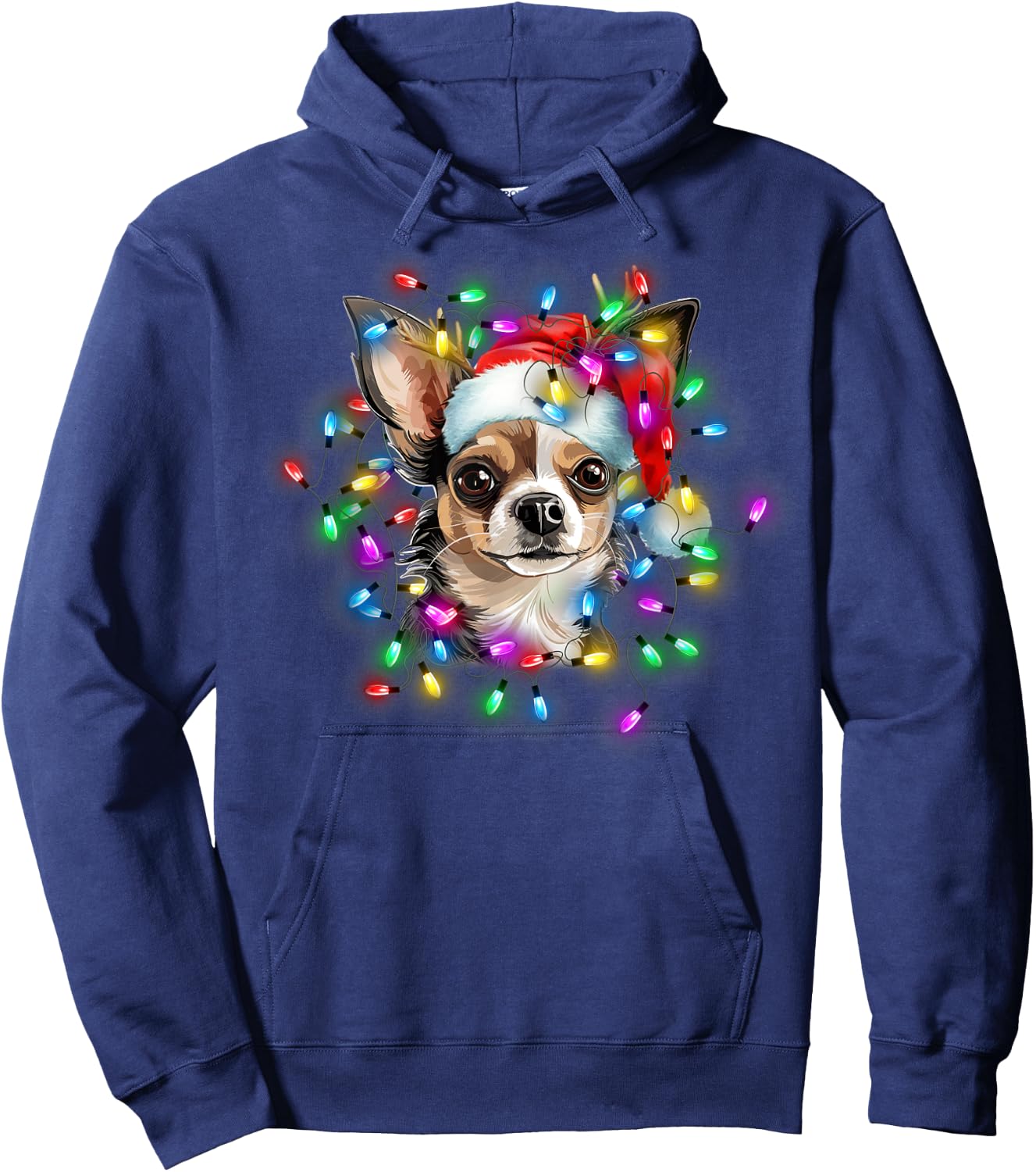 Cute Chihuahua Santa Hat Christmas Light Xmas Hoodie - Hoodie | Navy