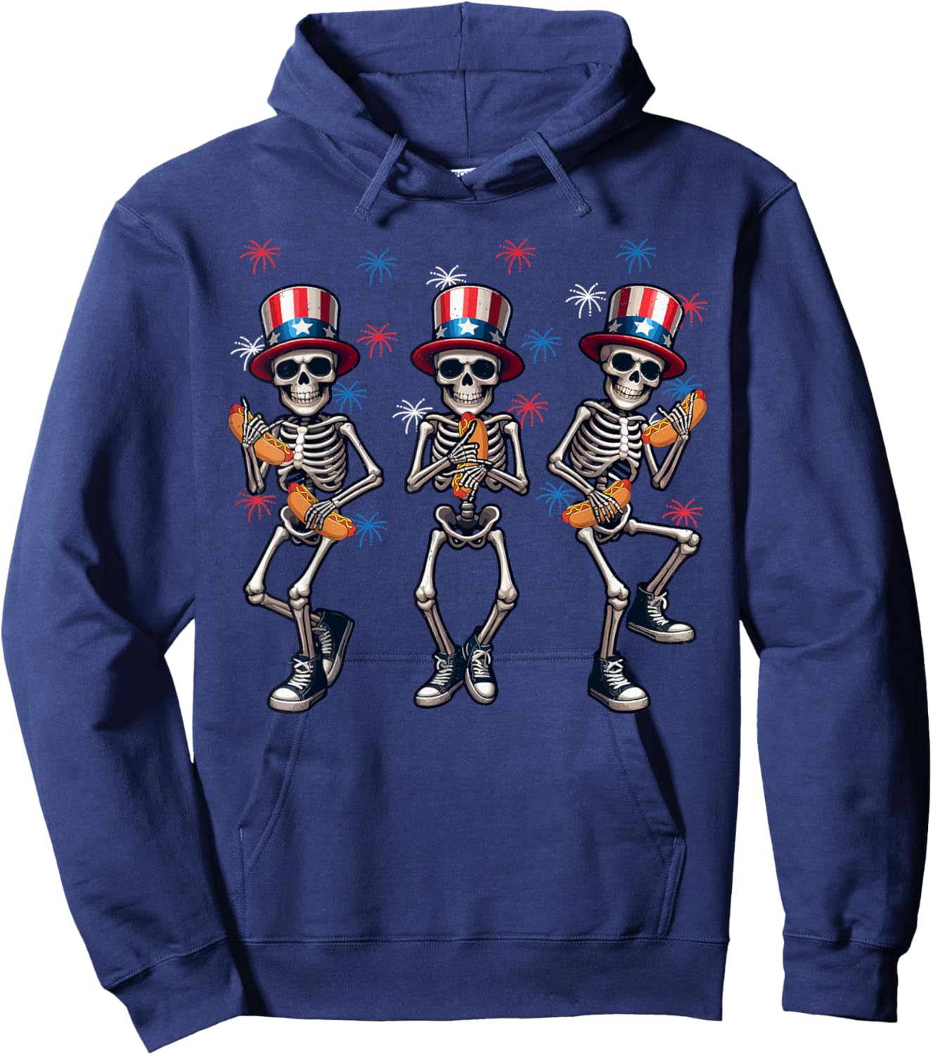 Skeleton Hotdog 4th Of July American Flag Patriotic Sausage Hoodie - Hoodie | Navy