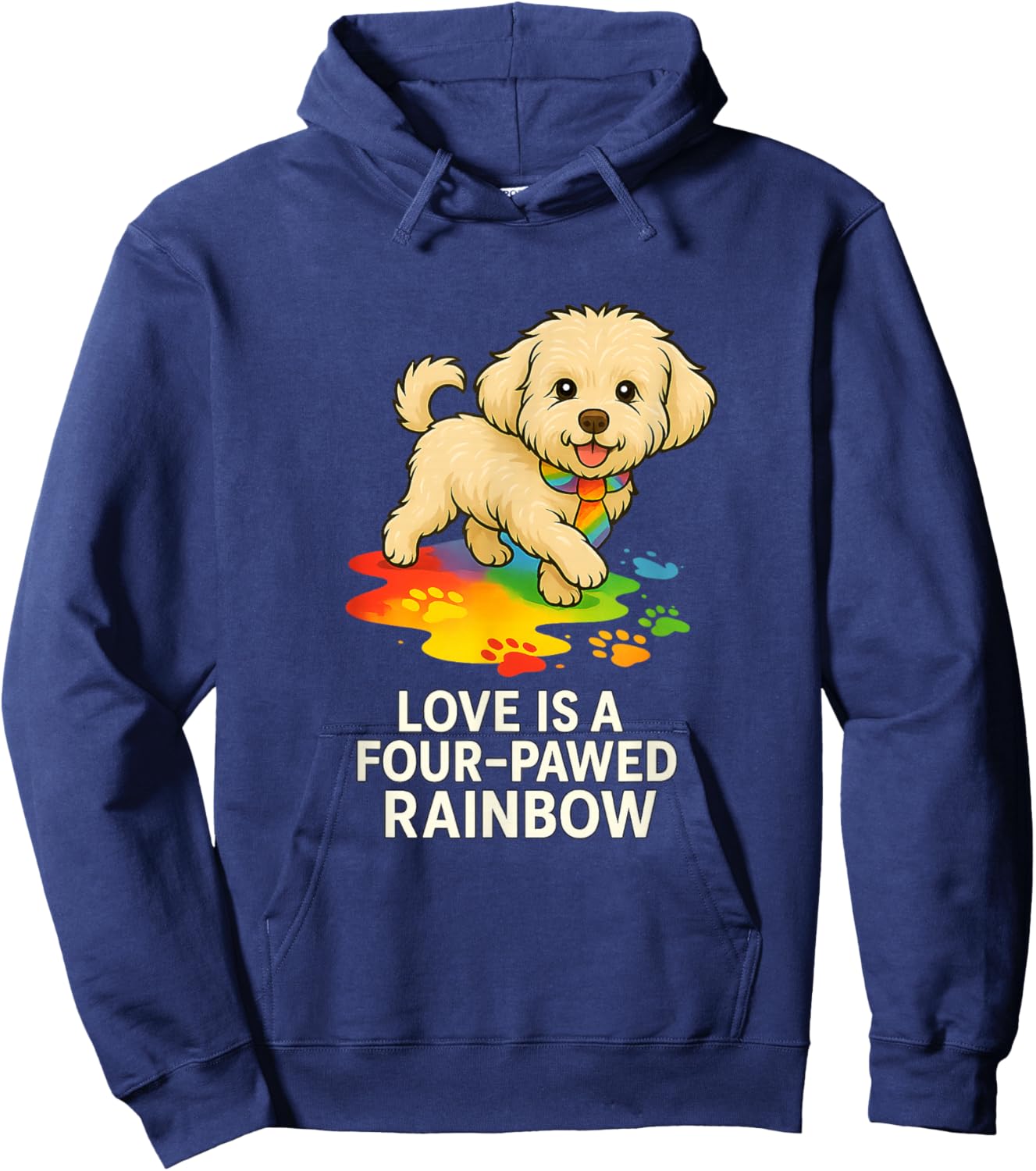 Love is a Four-Pawed Rainbow – Cute Pride Maltipoo Dog Desig Hoodie - Hoodie | Navy