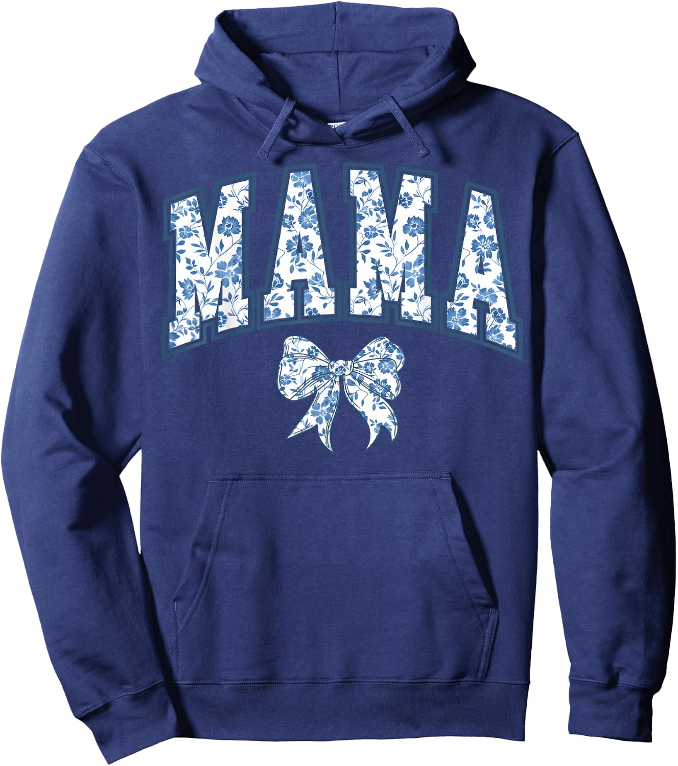 MAMA Blue Floral Coquette Bow Motherhood Mom Top Hoodie - Hoodie | Navy