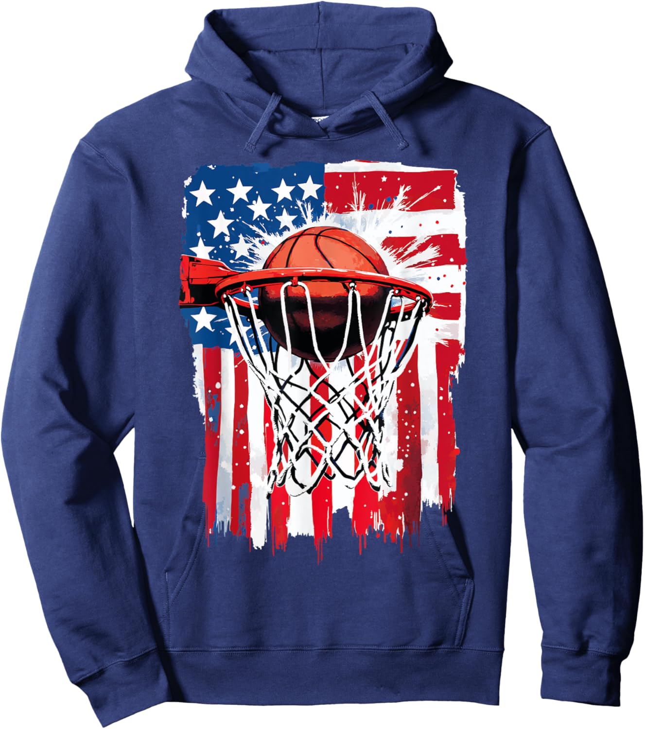 Basketball USA Patriotic American Flag 4 of July Hoodie - Hoodie | Navy
