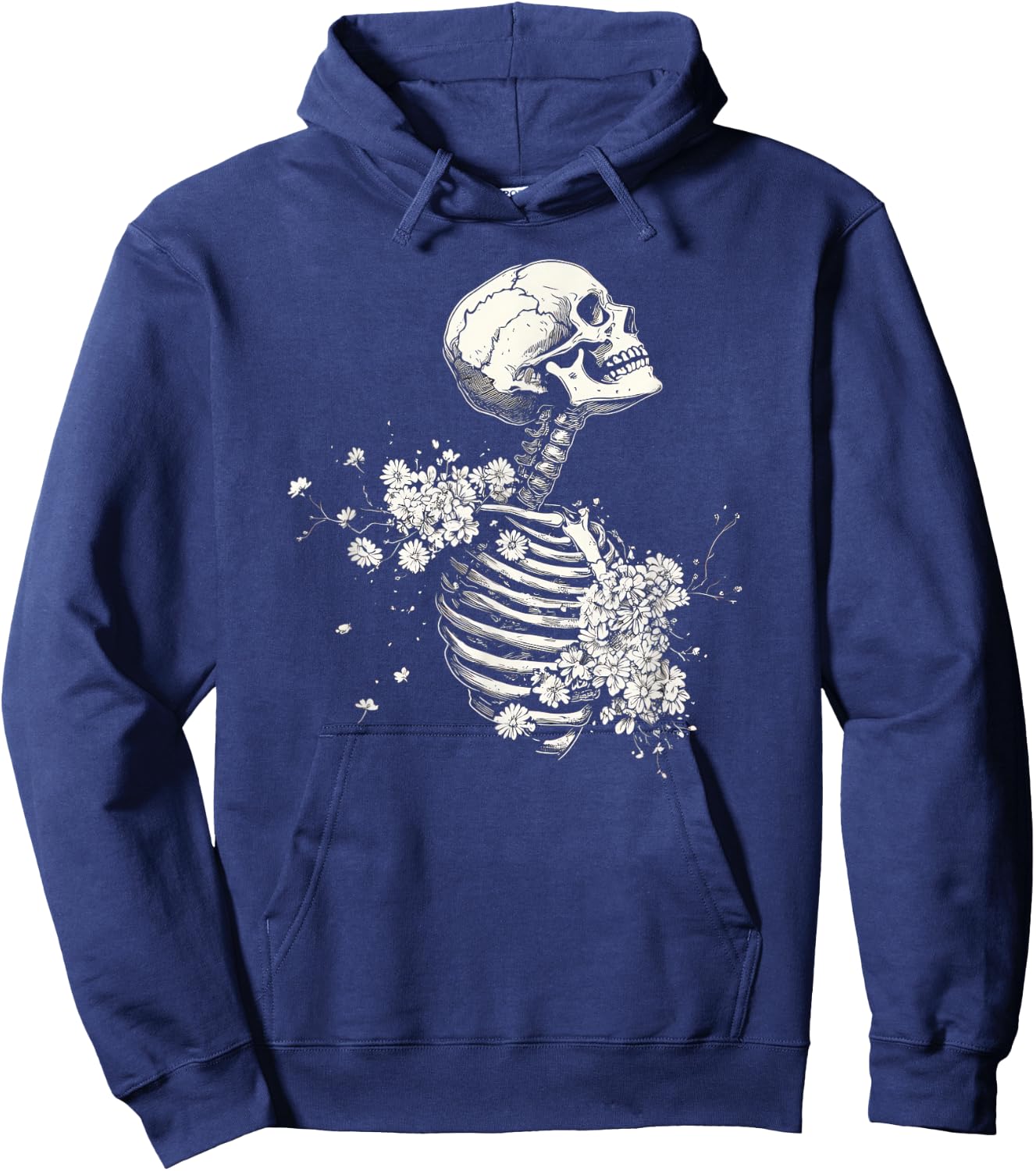 Floral Skeleton Gothic Occult Witchy Dark Creepy Design Hoodie - Hoodie | Navy