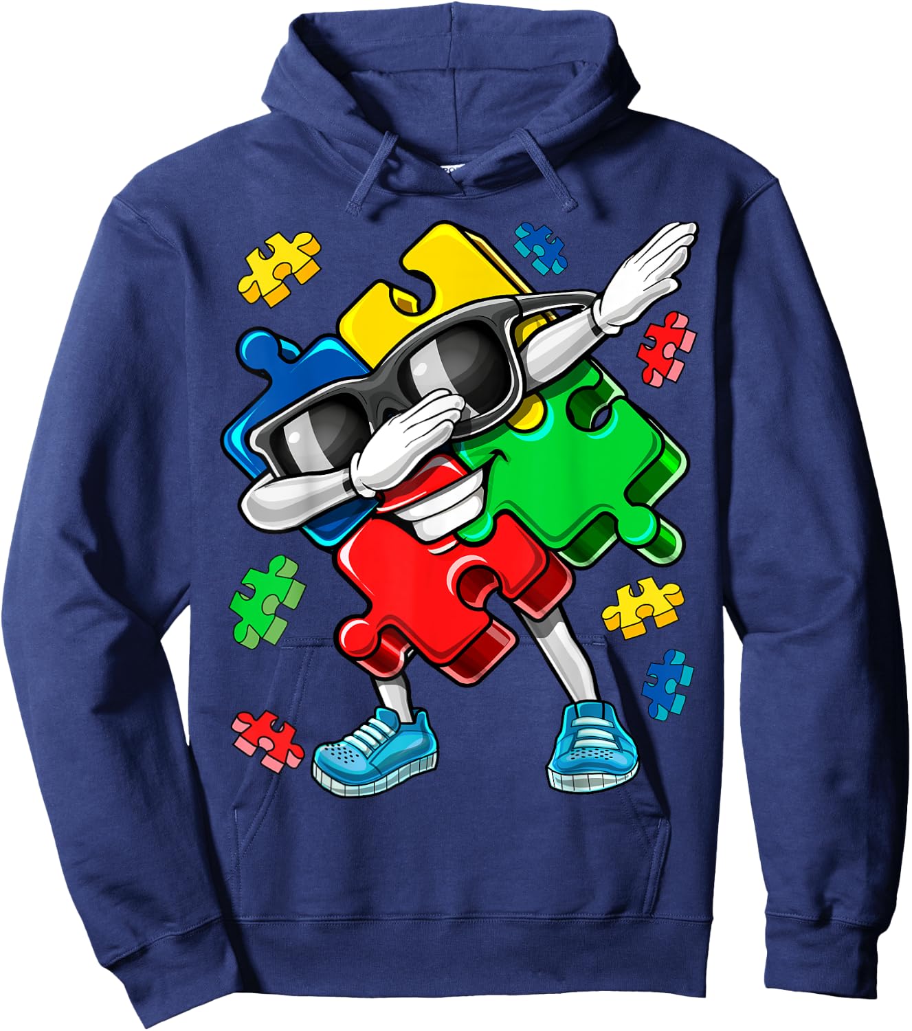 Autism Awareness Dabbing Puzzle Piece Kids Gift Boys Hoodie - Hoodie | Navy