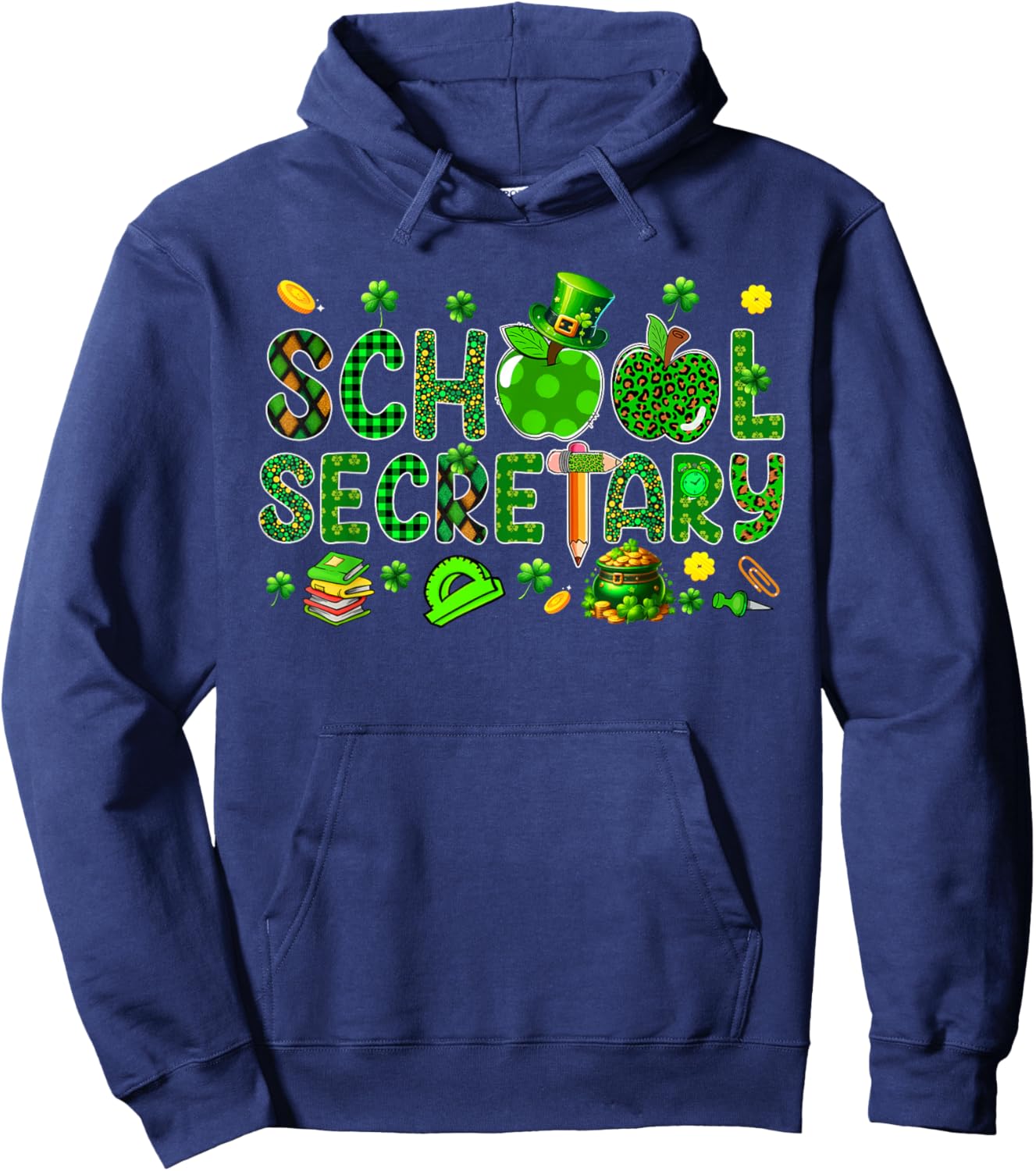 School Secretary Tools St. Patrick's Day Shamrocks Lover Hoodie - Hoodie | Navy
