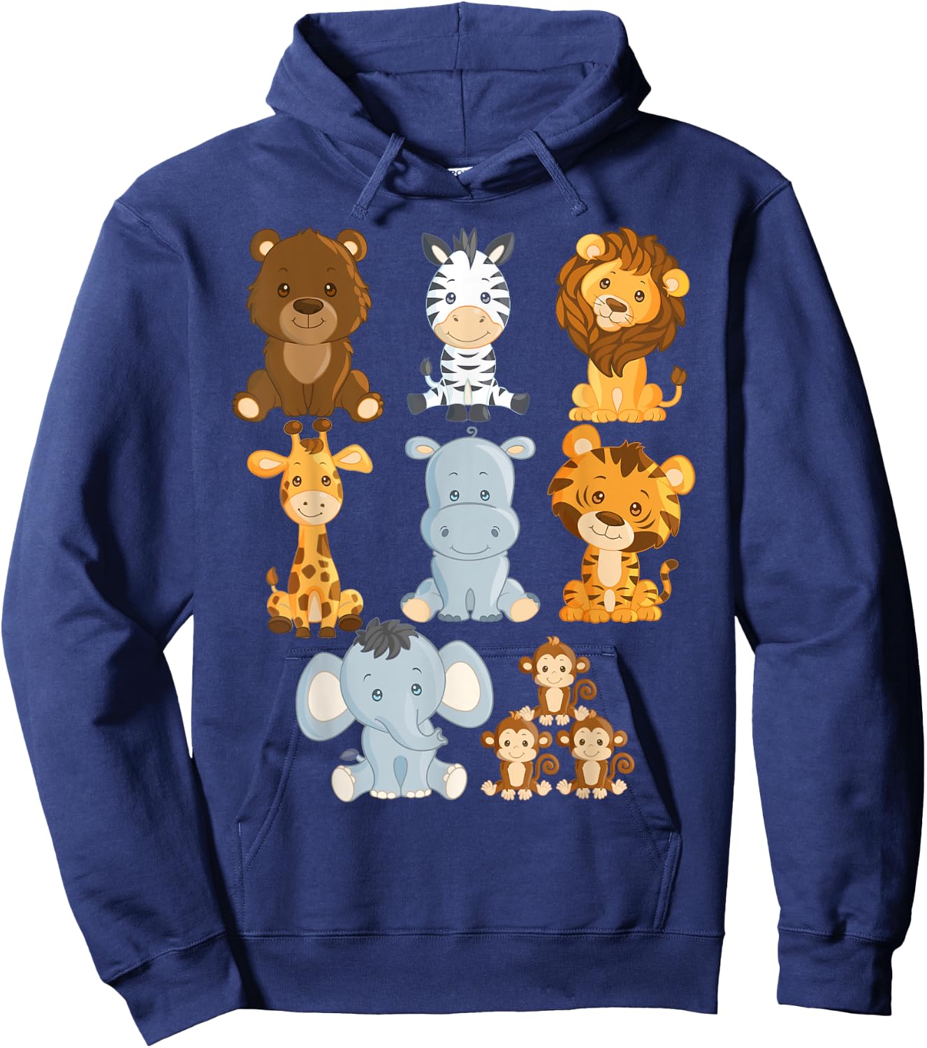 Boy's Girl's Safari Zoo Jungle Animals For Toddlers Hoodie - Hoodie | Navy
