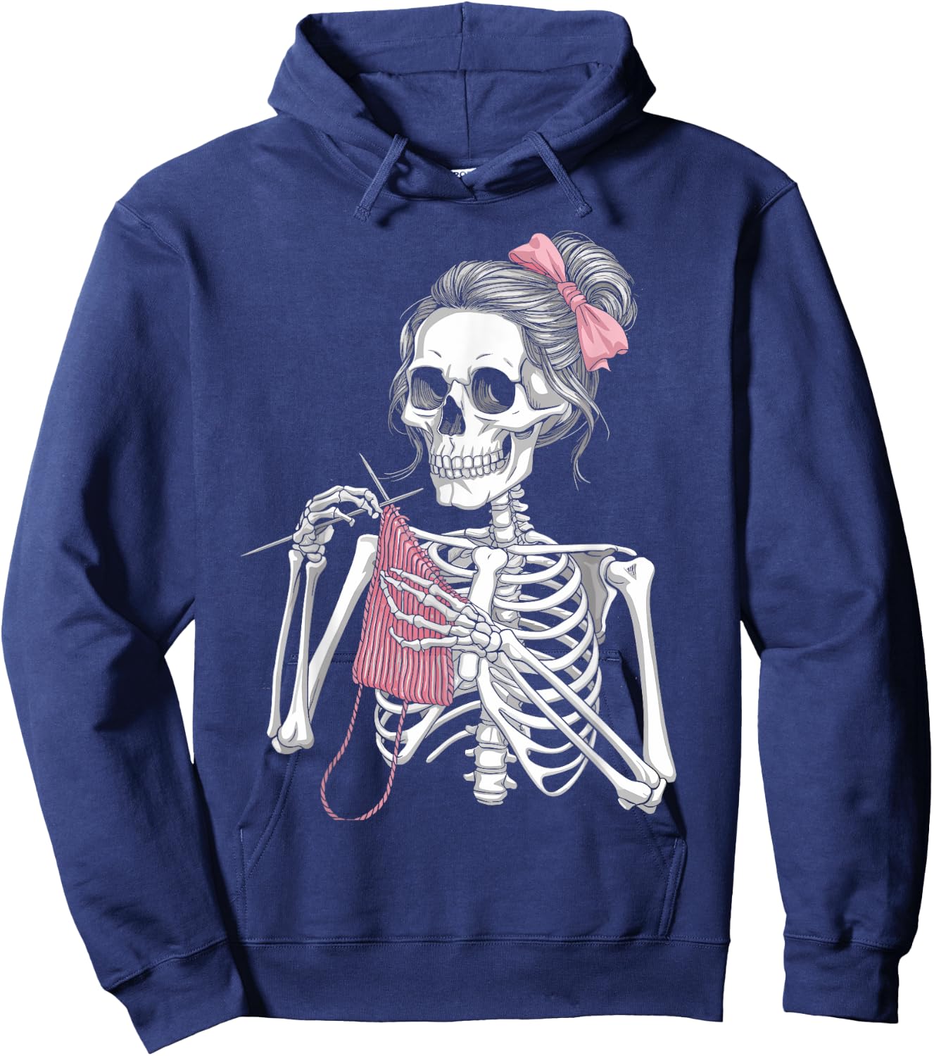 Skeleton Messy Bun Crochet Knitting Lovers Spooky Halloween Hoodie - Hoodie | Navy