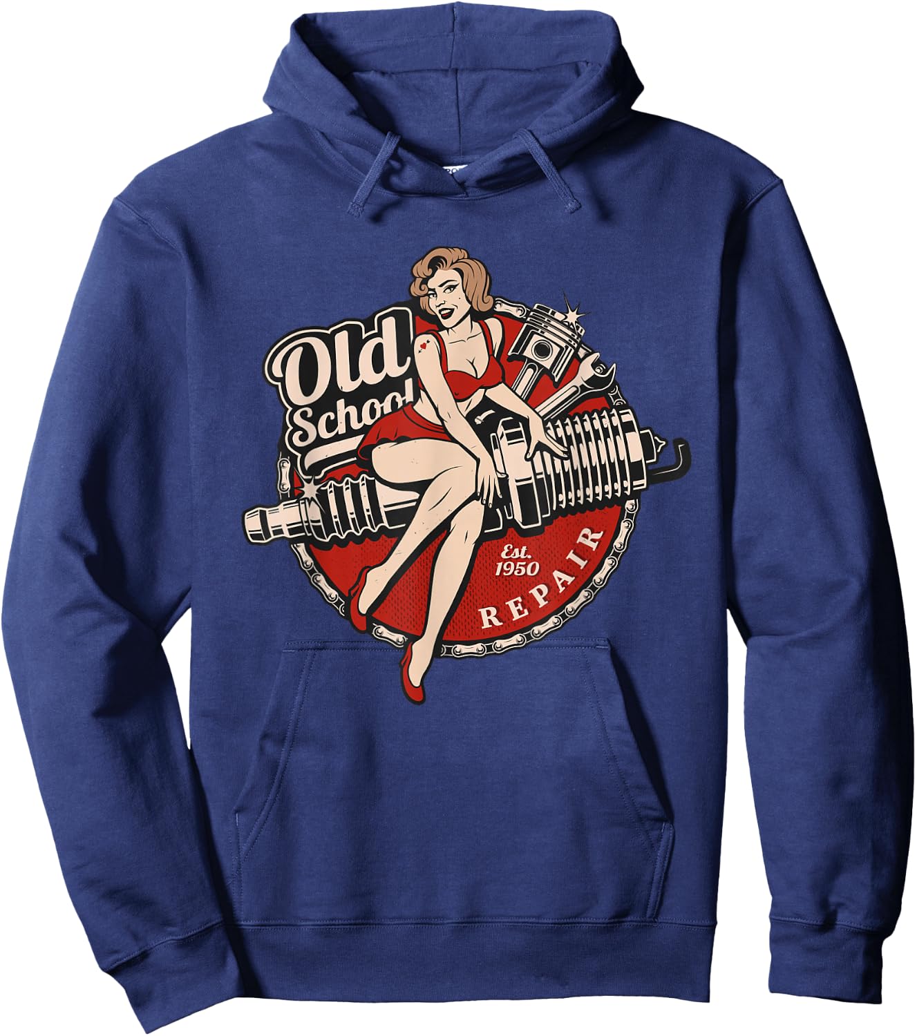 Spark Plug Pinup Mechanic Hoodie - Hoodie | Navy