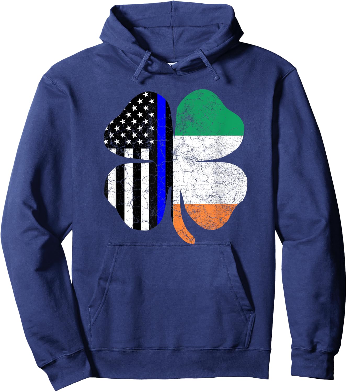 St Patricks Day Thin Blue Line American Irish Flag Police Hoodie - Hoodie | Navy