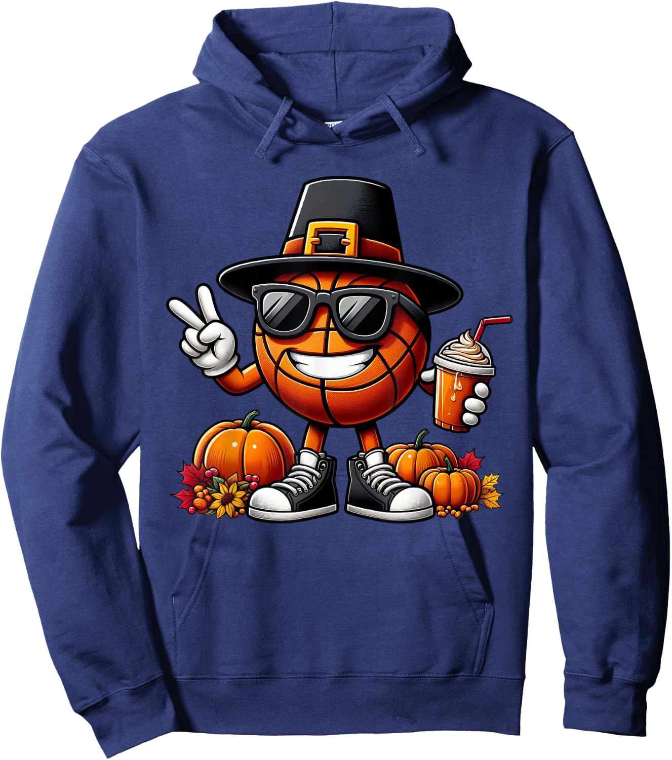 Autumn Pumpkin Fall Basketball Thanksgiving Kids Hoodie - Hoodie | Navy