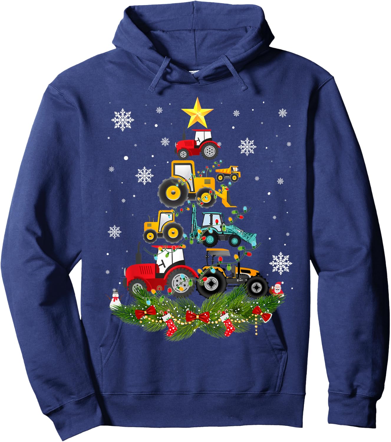 Tractor Christmas Tree gift Holiday Tractor funny xmas Gift Hoodie - Hoodie | Navy