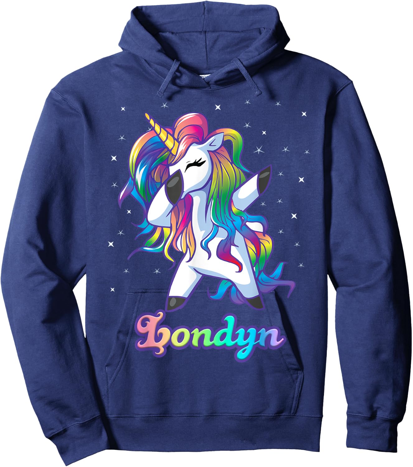 LONDYN Name Personalized Custom Rainbow Unicorn Dabbing Hoodie - Hoodie | Navy