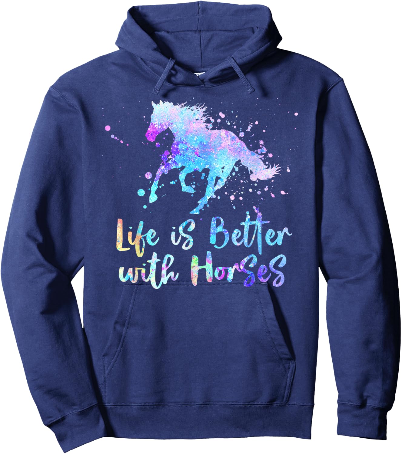 LIFE IS BETTER WITH HORSES Equestrian Rider Teen Tween Girls Hoodie - Hoodie | Navy