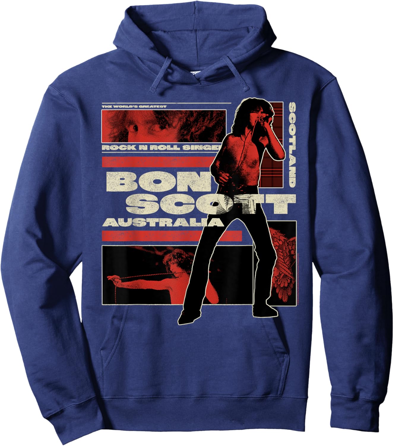 Bon Scott Distressed Retro Graphic Collage Hoodie - Hoodie | Navy