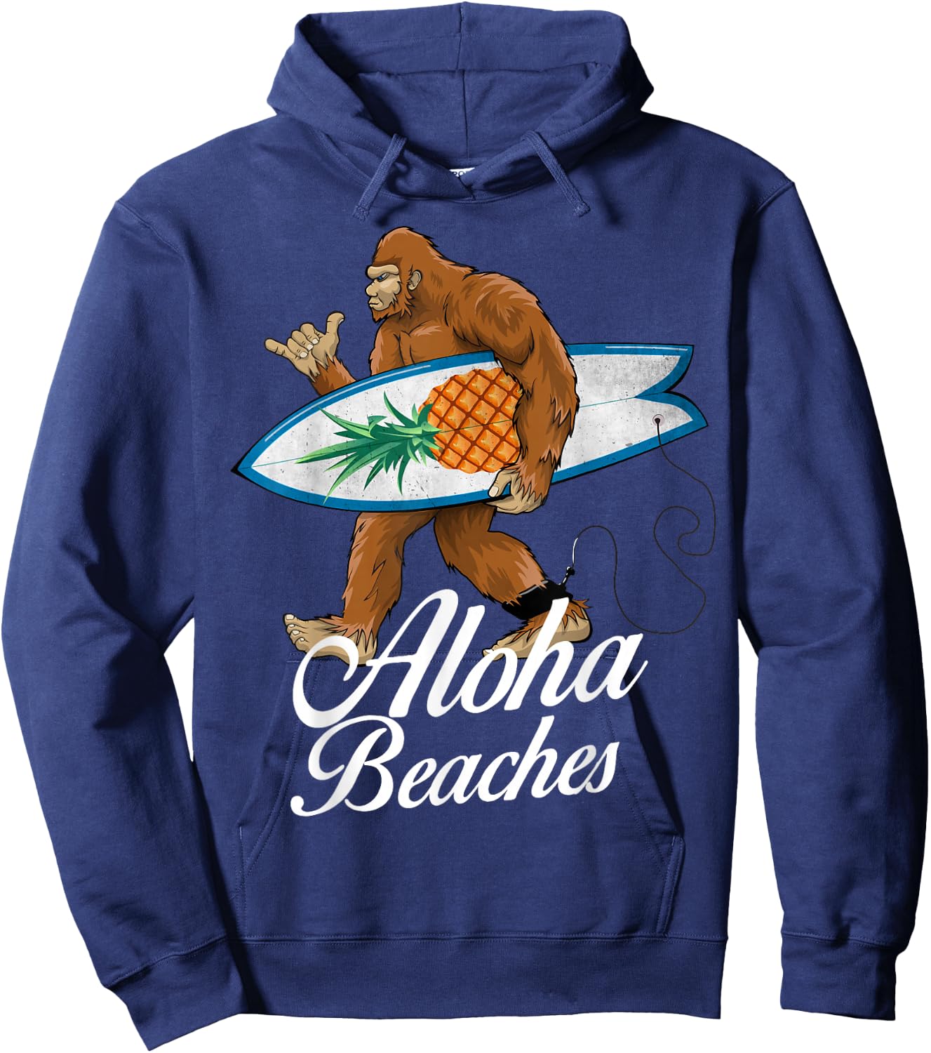 Bigfoot Aloha Beaches Hawaiian Pineapple Surf Vacation Hoodie - Hoodie | Navy