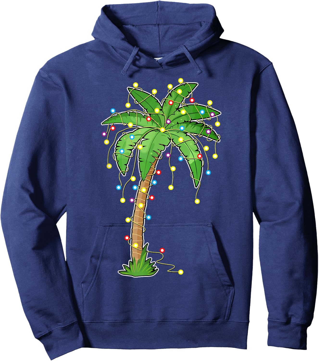 Christmas Lights Palm Tree Beach Funny Tropical Xmas Gift Hoodie - Hoodie | Navy