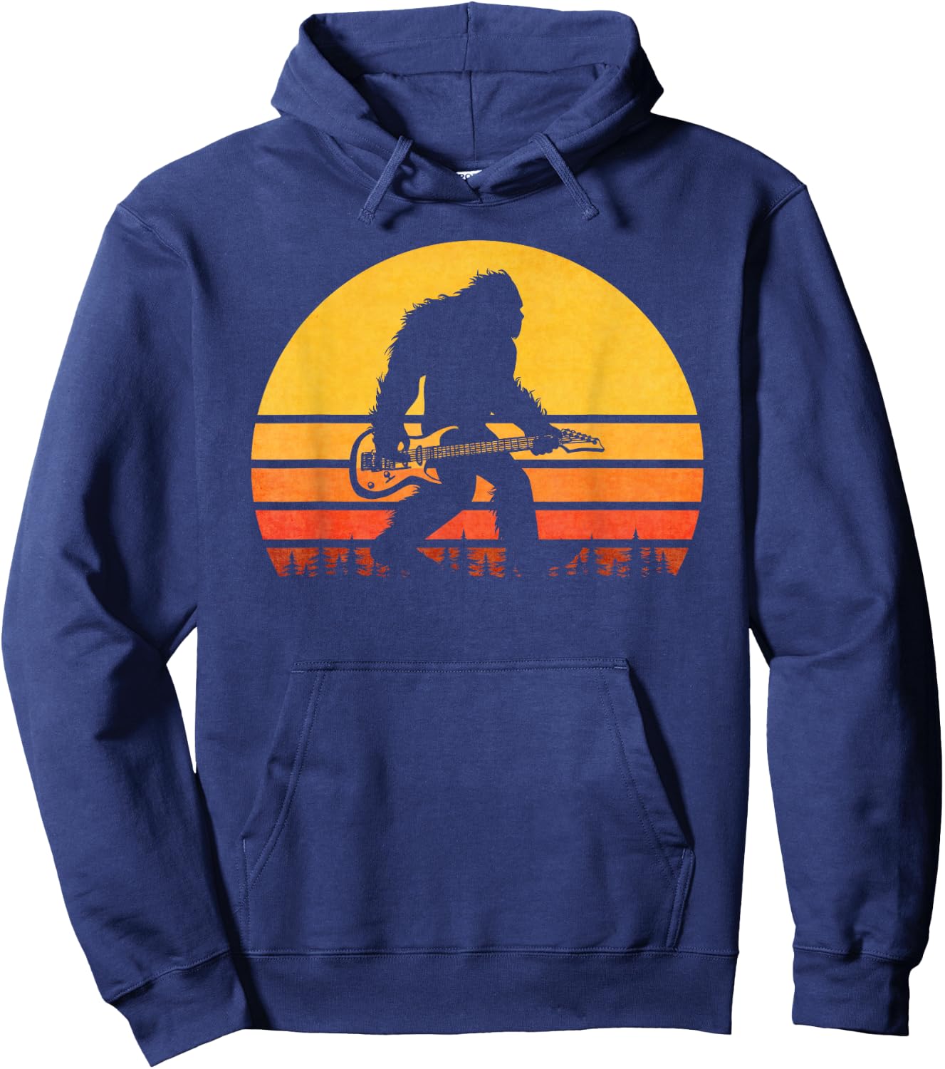 Retro Bigfoot Guitar , Vintage Sasquatch Rocker Hoodie - Hoodie | Navy