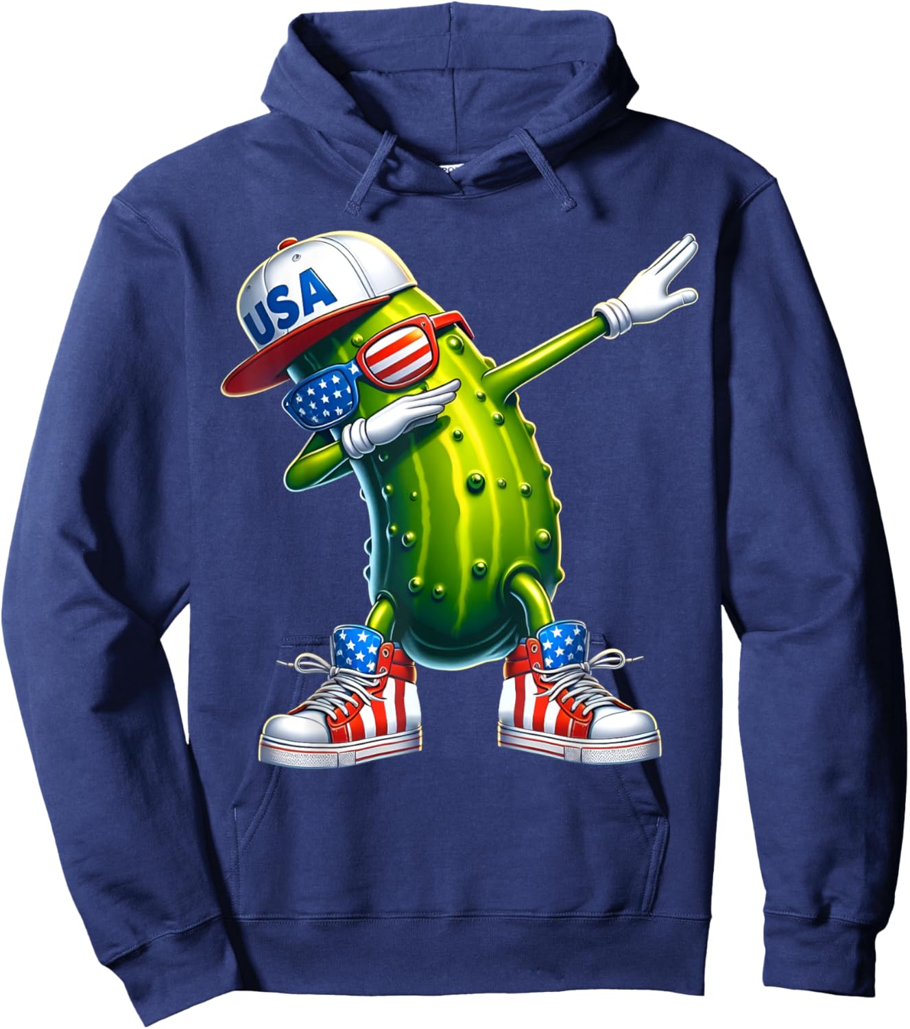 Funny Patriotic Pickle Dabbing Cucumber American 4th of July Hoodie - Hoodie | Navy