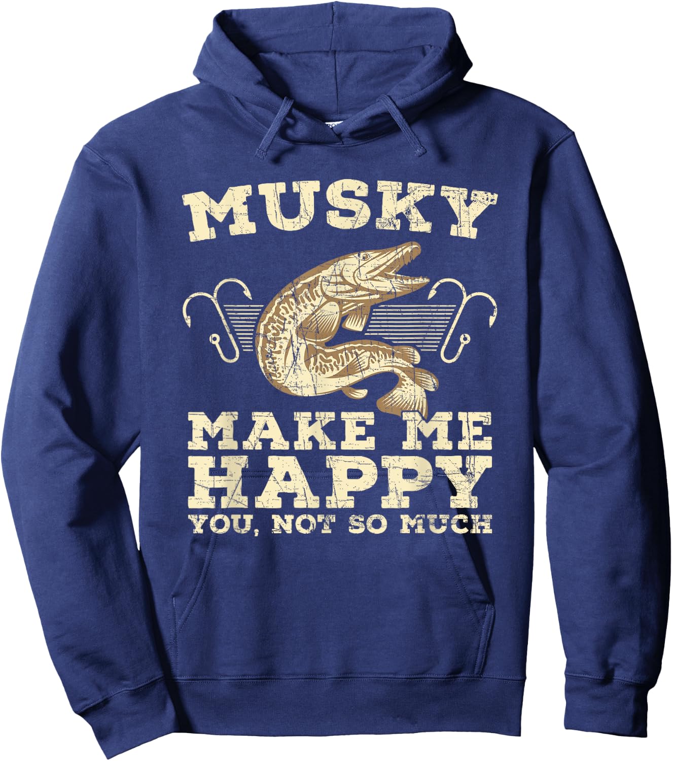 Musky Make Me Happy Fishing Fisherman Muskie Hoodie - Hoodie | Navy
