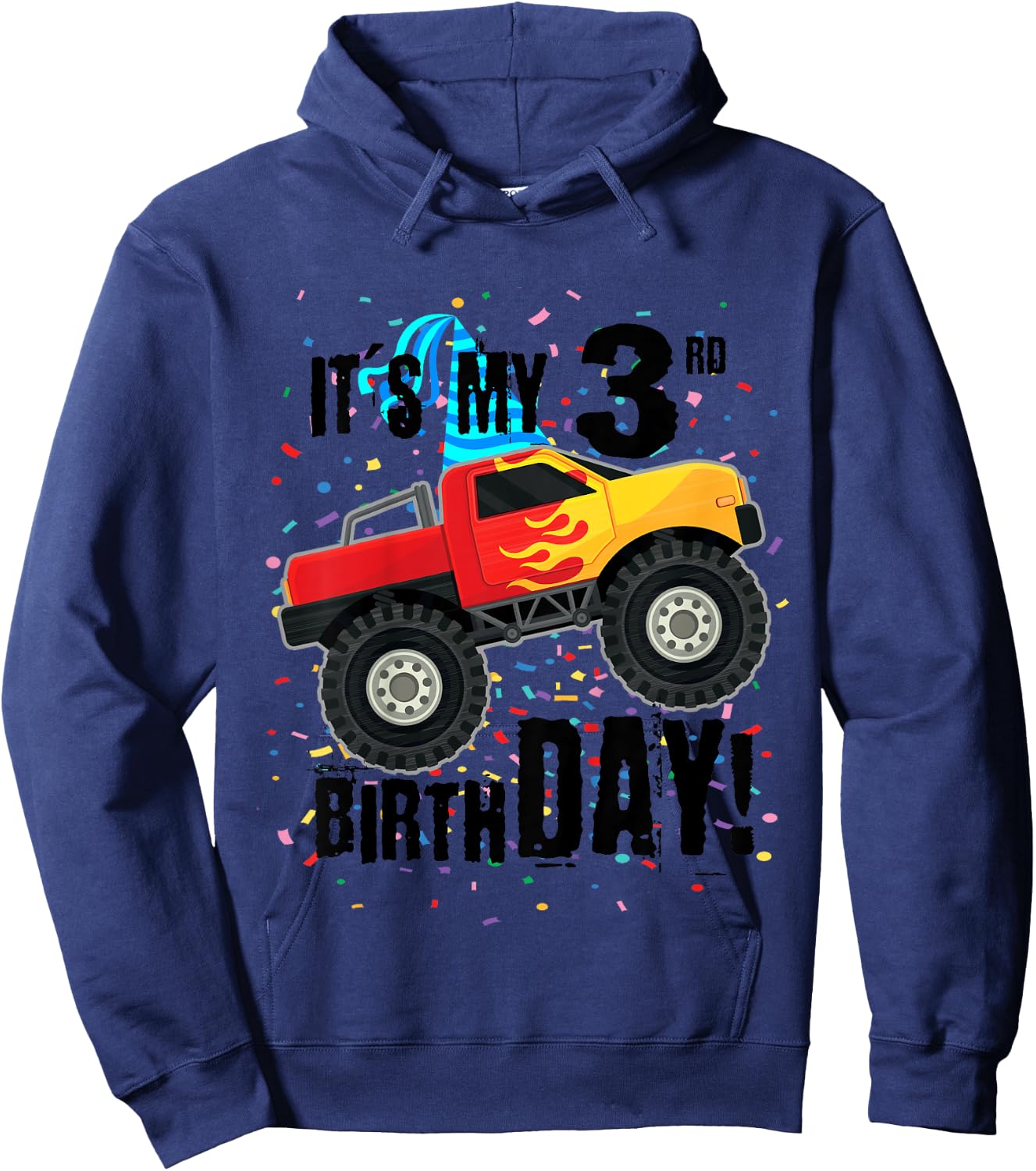 It's My 3rd Birthday! 3 year old monster truck shirt Hoodie - Hoodie | Navy