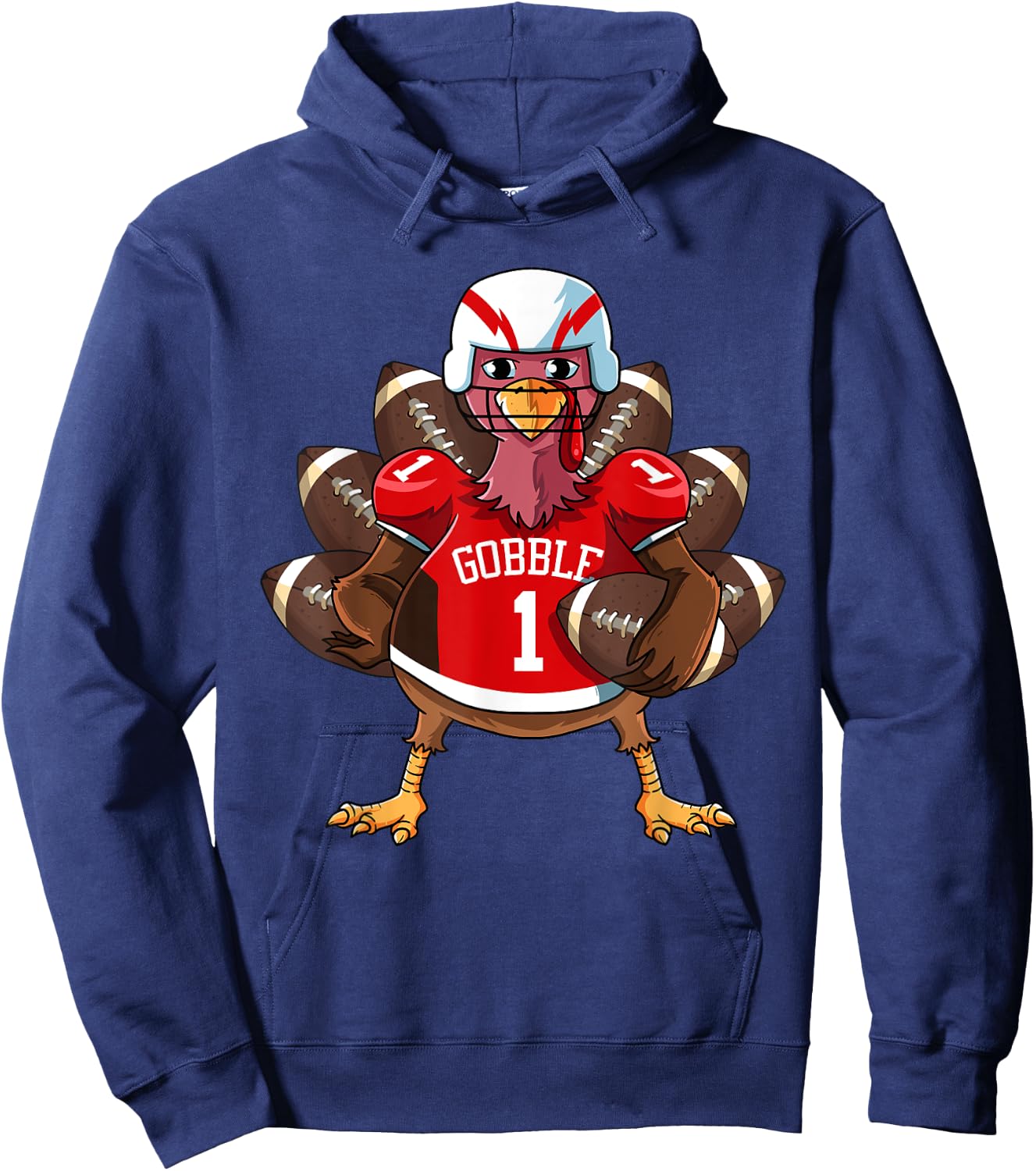 Funny Thanksgiving Football Game Turkey Player Sporty Gobble Hoodie - Hoodie | Navy
