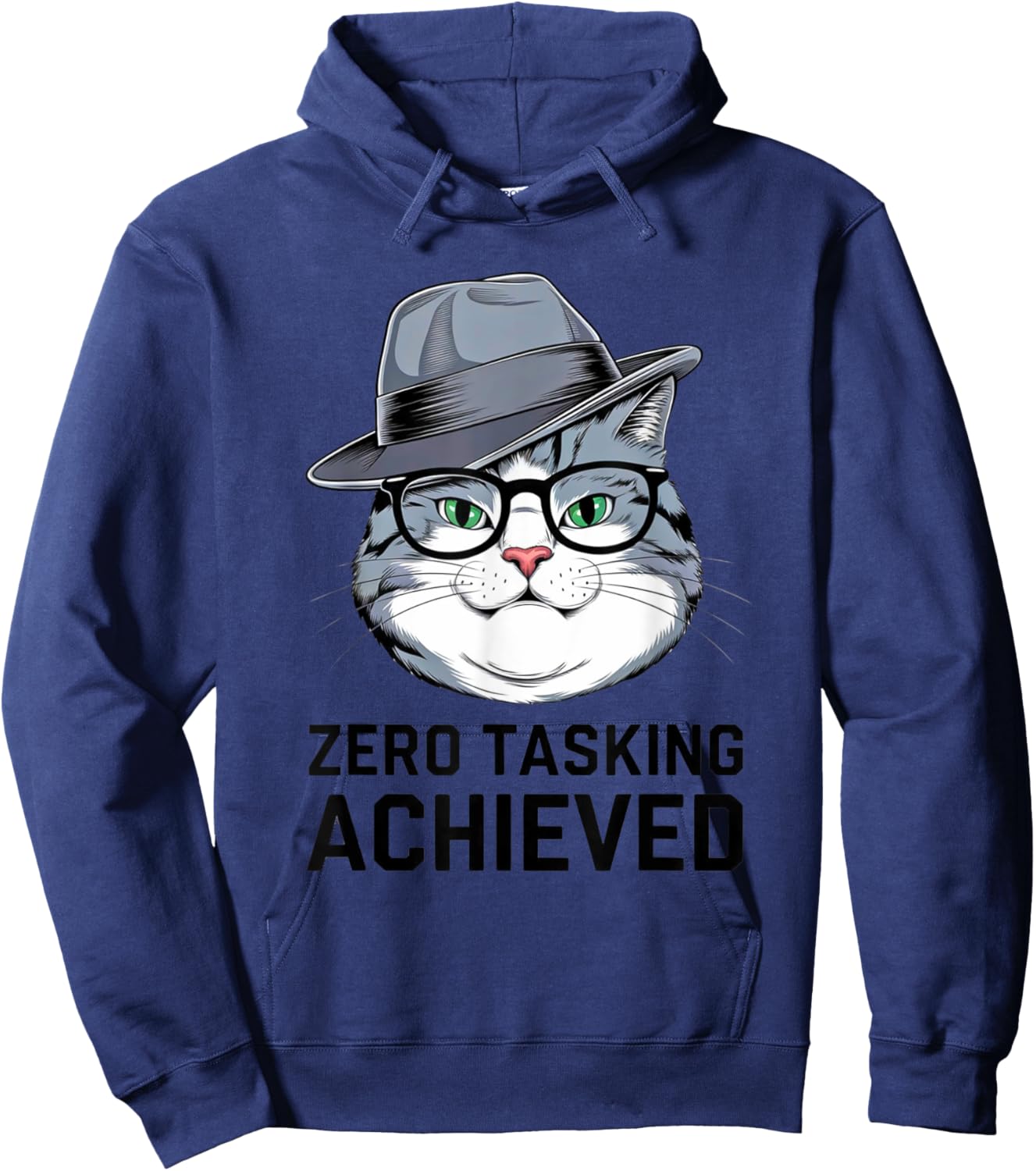 Zero Tasking Achieved Stylish Cartoon Cat Hoodie - Hoodie | Navy