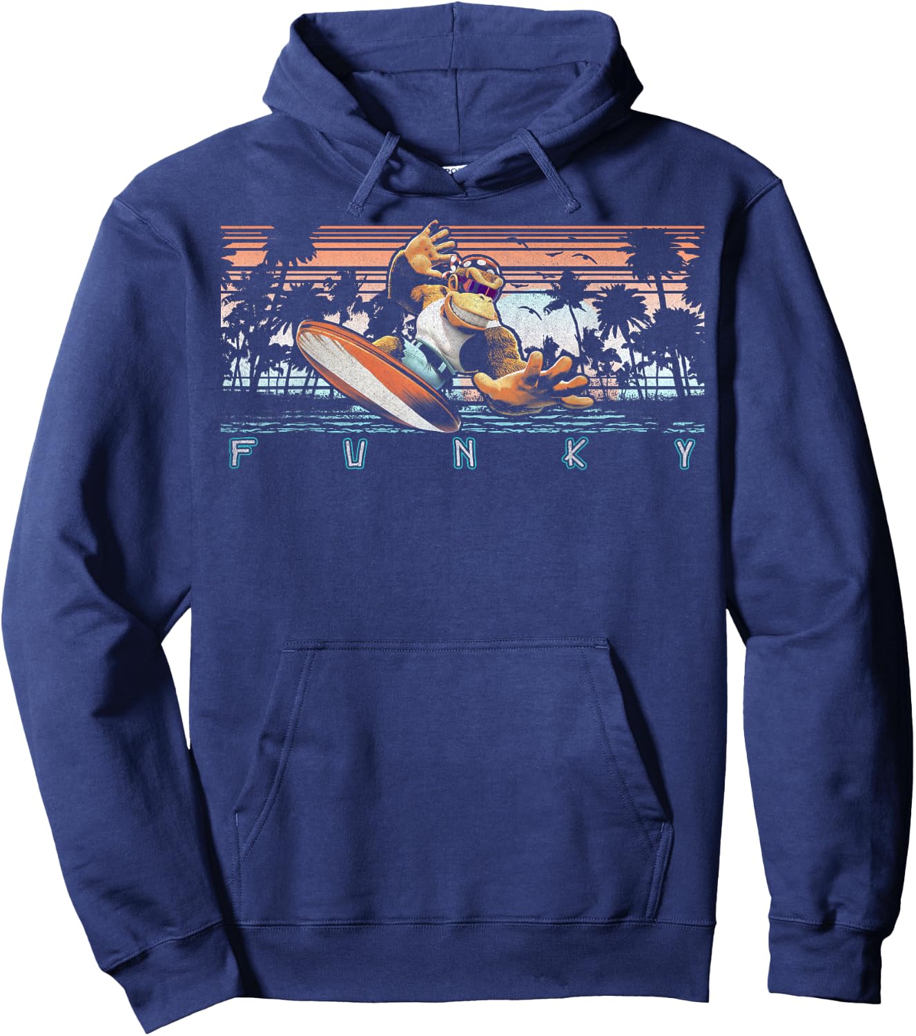 Nintendo Donkey Kong Country Funky Kong Surf Tropical Poster Small Hoodie - Hoodie | Navy