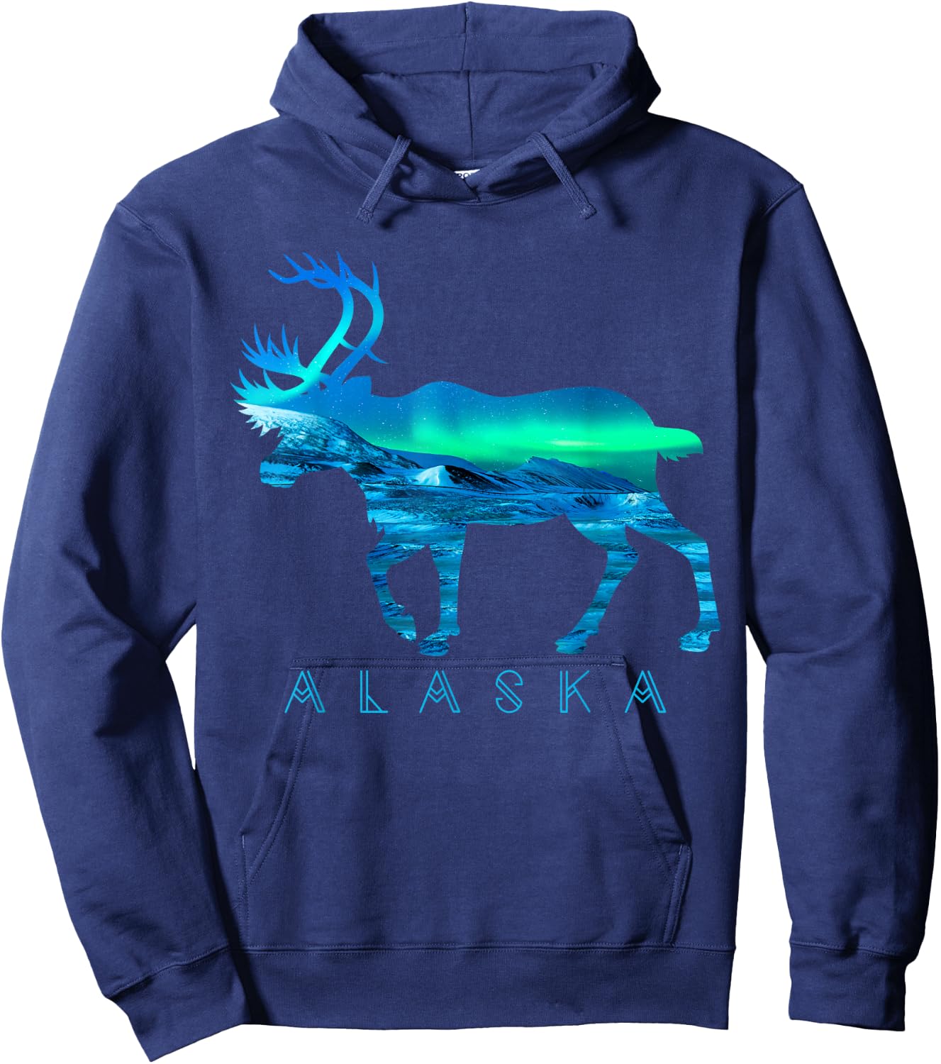 Alaskan Caribou with Aurora Borealis Scene Reindeer Tourist Hoodie - Hoodie | Navy