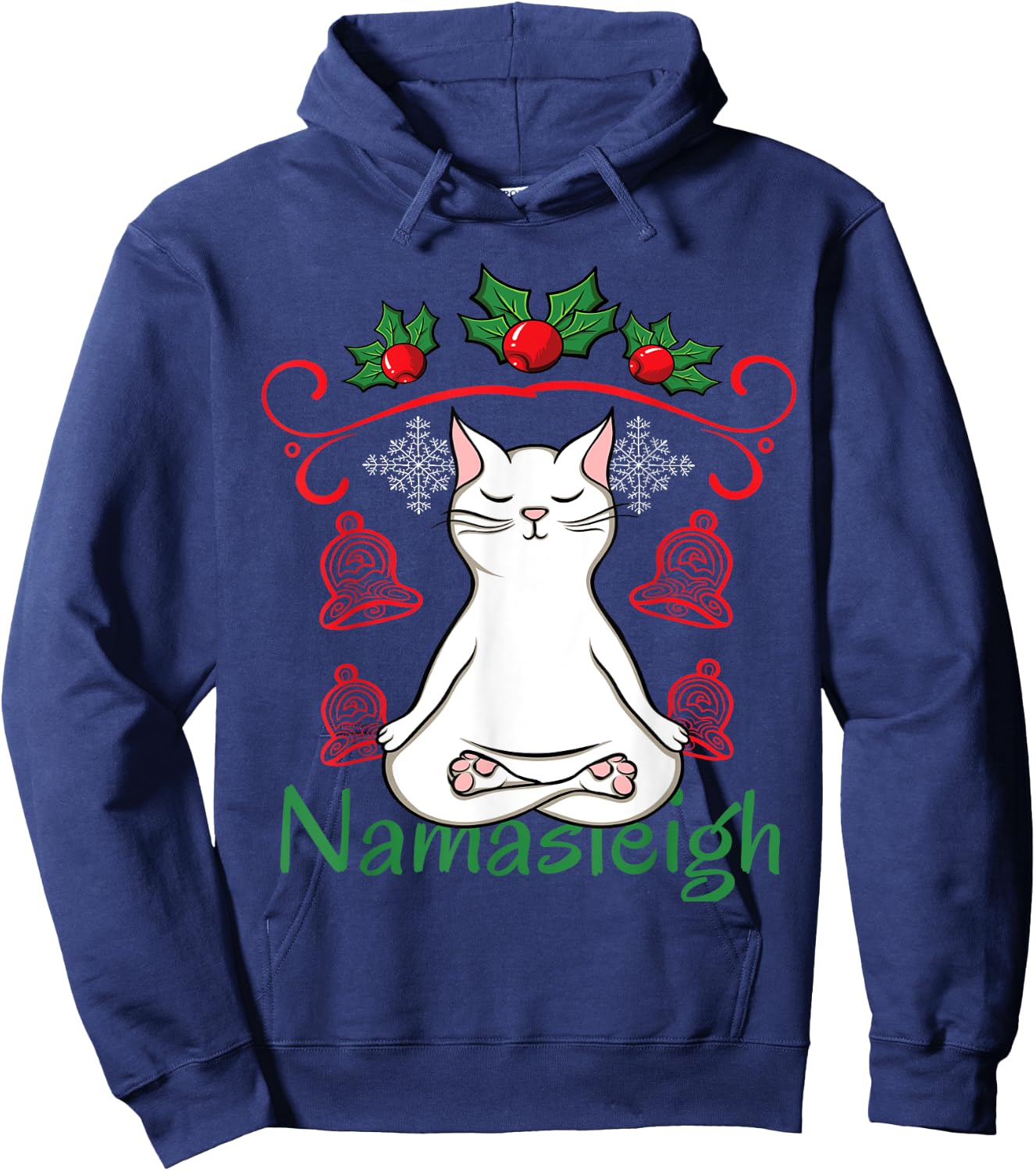 Namasleigh Santa Claus Namaste Yoga Ugly Christmas Hoodie - Hoodie | Navy