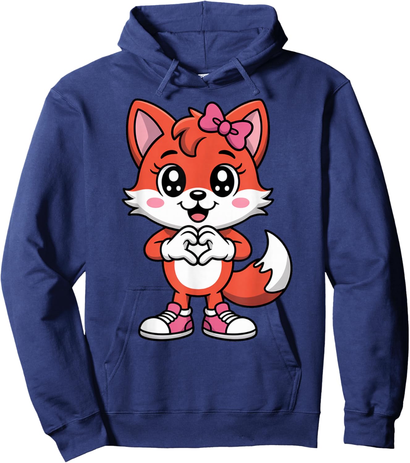 Cute Red Fox Coquette Bow Retro Red Fox Kids Girls Hoodie - Hoodie | Navy