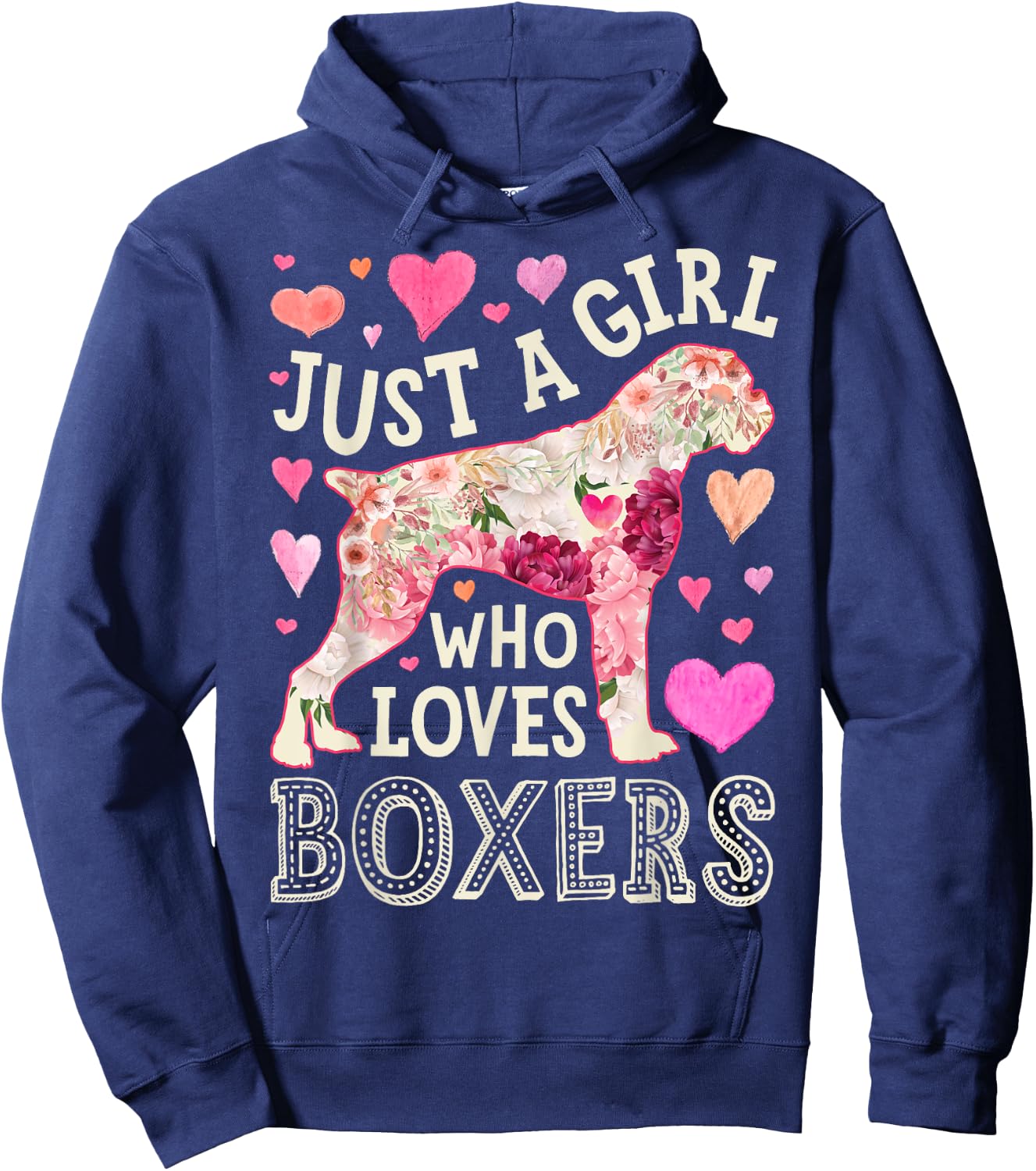 Boxer Just A Girl Who Loves Boxers Dog Flower Women Floral Hoodie - Hoodie | Navy