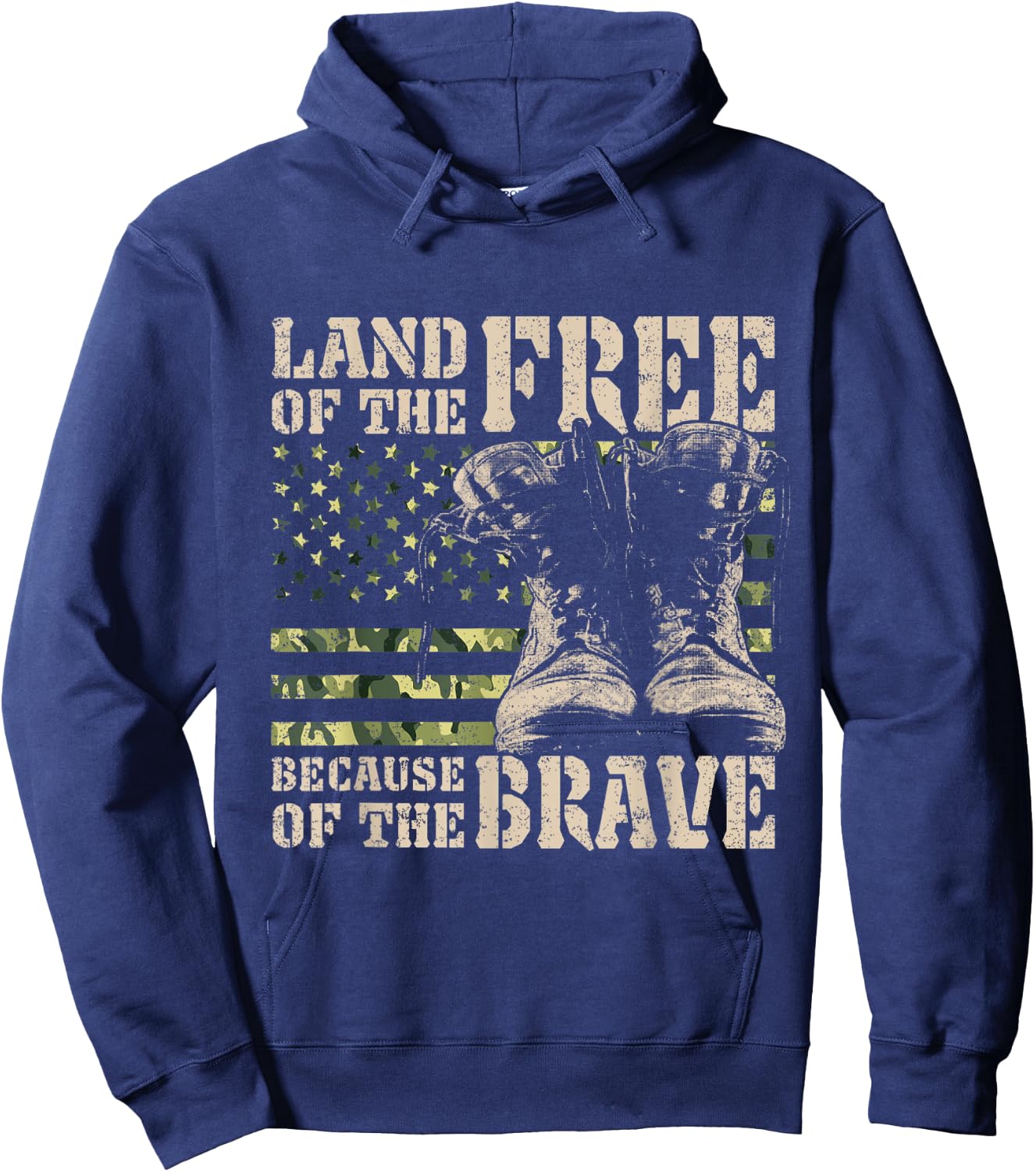 Land of the Free Because of the Brave American Flag Women Kids Men Hoodie - Hoodie | Navy