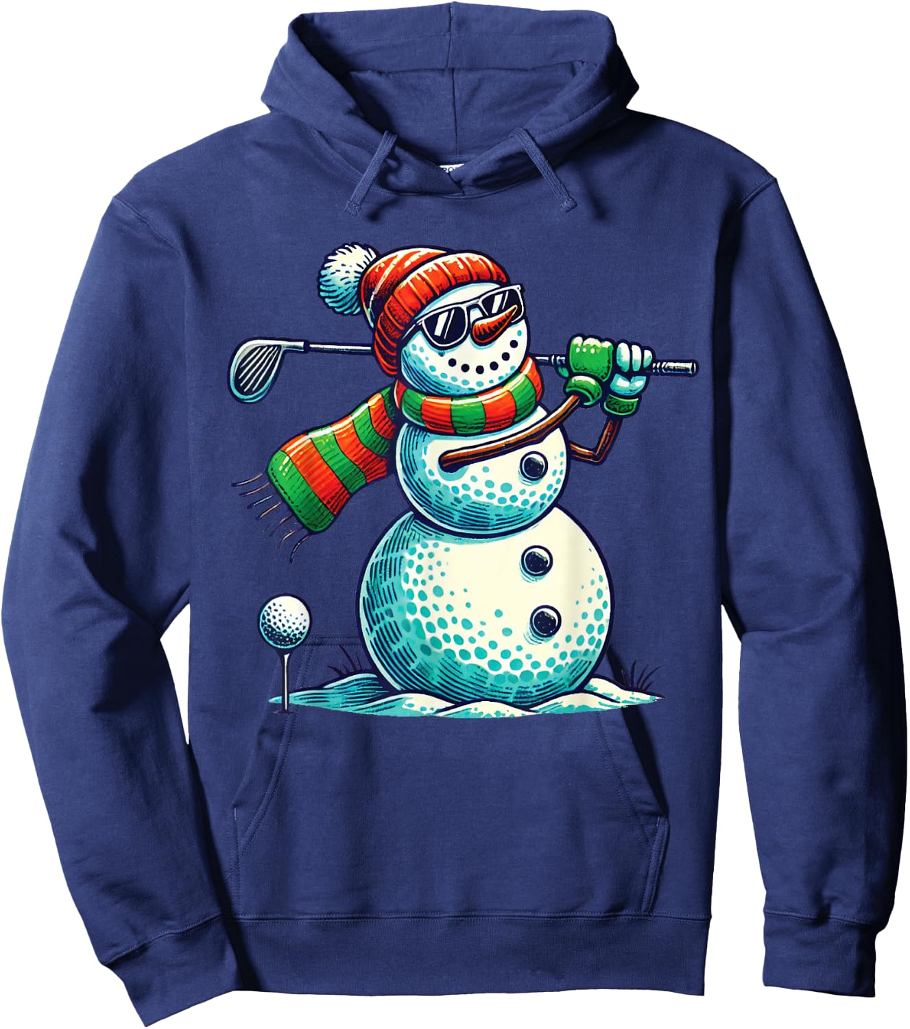 Funny Snoman Playing Golf ball Christmas Golf lovers players Hoodie - Hoodie | Navy